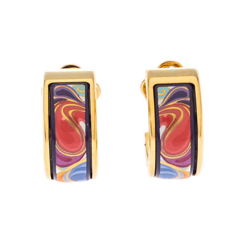 Frey Wille Floral Symphony Fire Enamel Gold Plated Hoop Earrings