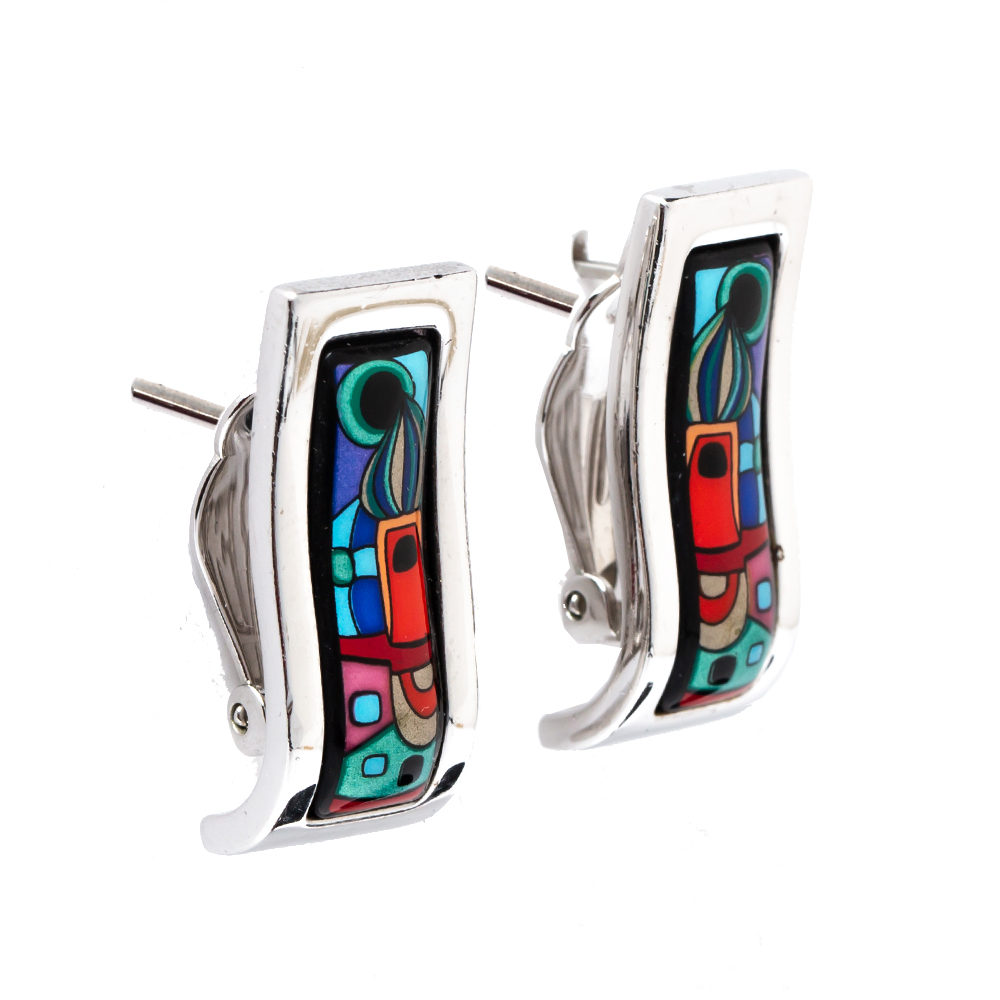 

Frey Wille Hundertwasser Street River Fire Enamel Palladium Plated Wave Earrings, Multicolor