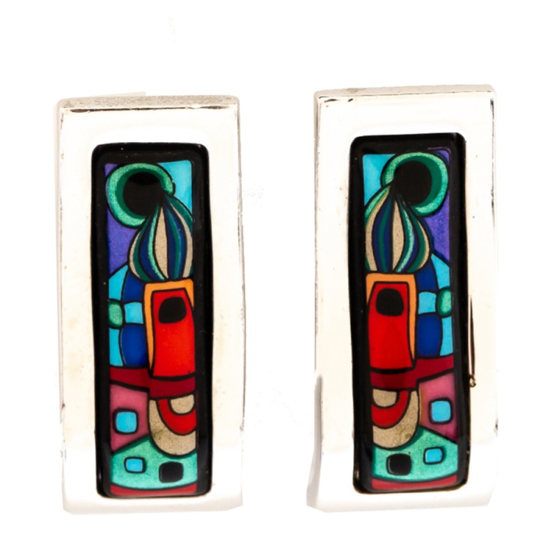 Pre Owned Frey Wille Hundertwasser Street River Fire Enamel Palladium Plated Wave Earrings