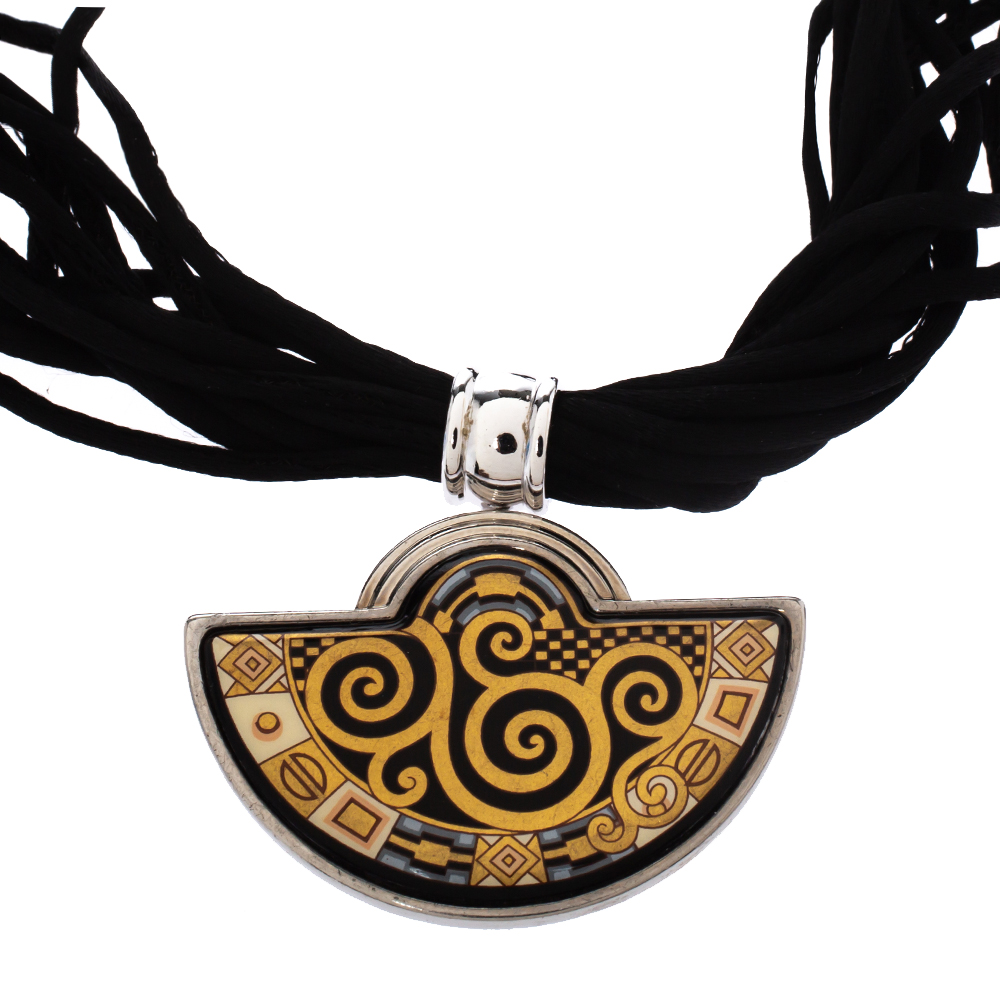 Pre Owned Frey Wille Hommage À Gustav Klimt Nixe Fire Enamel Palladium Plated Half Moon Pendant