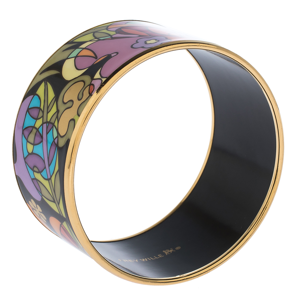 

Frey Wille Paradise Moonlight Multicolor Fire Enamel Gold Plated Extra Wide Bangle Bracelet