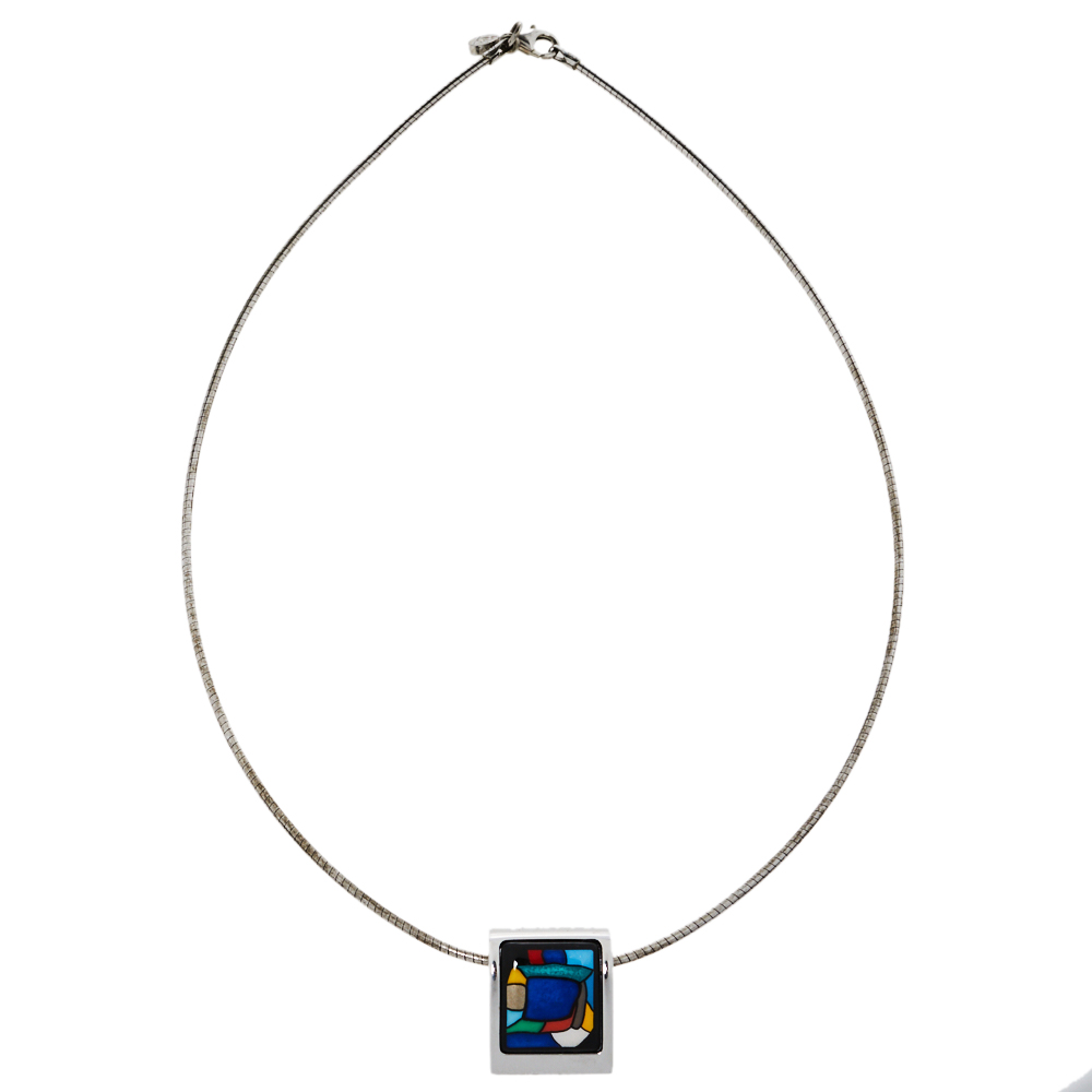 

Frey Wille Homage à Hundertwasser Emotion Spiral Square Pendant Omega Chain Necklace, Multicolor