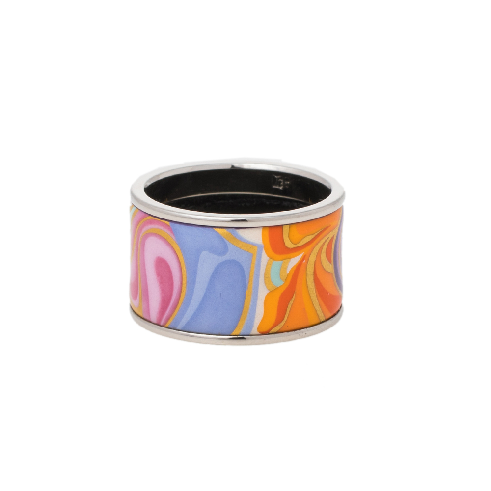 

Frey Wille Floral Symphony Fire Enamel Palladium Plated Band Ring Size EU 53, Multicolor