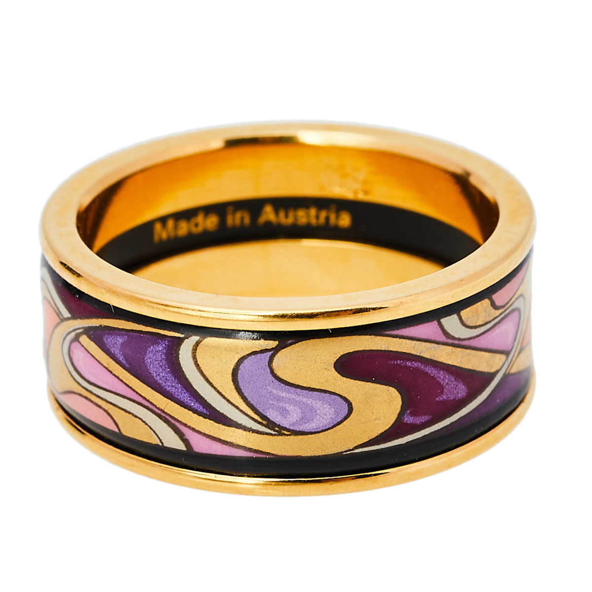 

Frey Wille Hommage à Alphonse Mucha Fire Enamel Gold Plated Band Ring EU 55, Purple