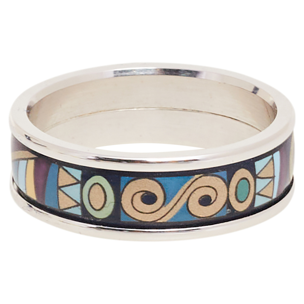 

Frey Wille Multicolor Fire Enamel Palladium Plated Band Ring Size, Navy blue