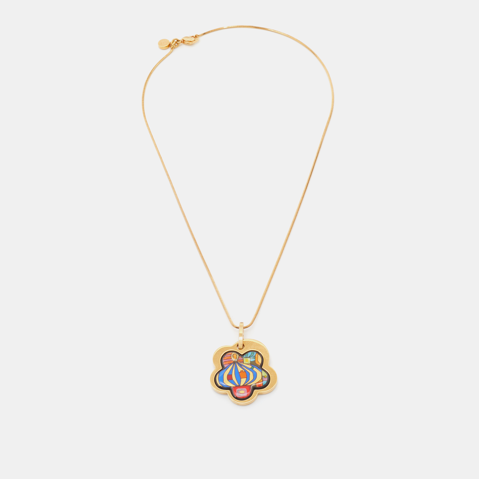 

Frey Wille Hommage à Hundertwasser Fire Enamel Gold Plated Flower Pendant Necklace