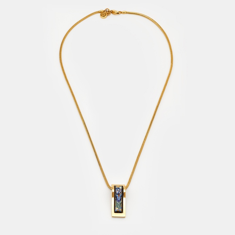 

Frey Wille Claude Monet Iris Fire Enamel Gold Plated Pendant Necklace, Multicolor