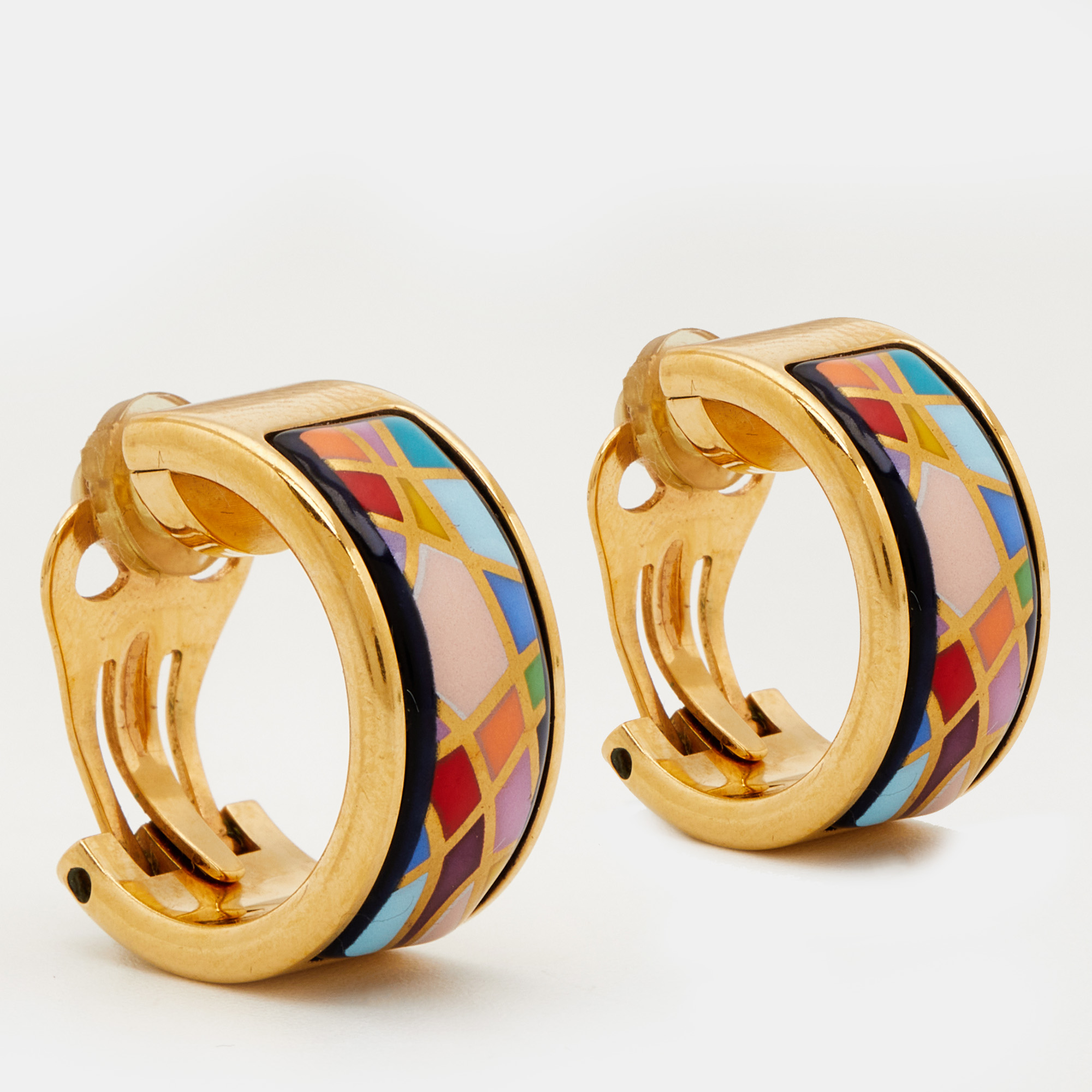 

Frey Wille Multicolor Fire Enamel Gold Plated Hoop Earrings