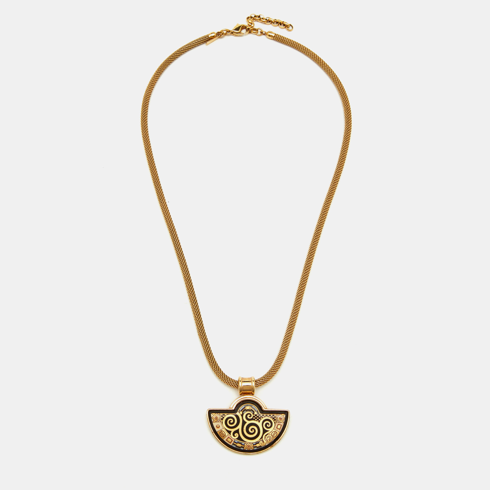 

Frey Wille Golf Tone Fire Enamel & Black Fabric Interchangable Chain Pendant Necklace, Gold