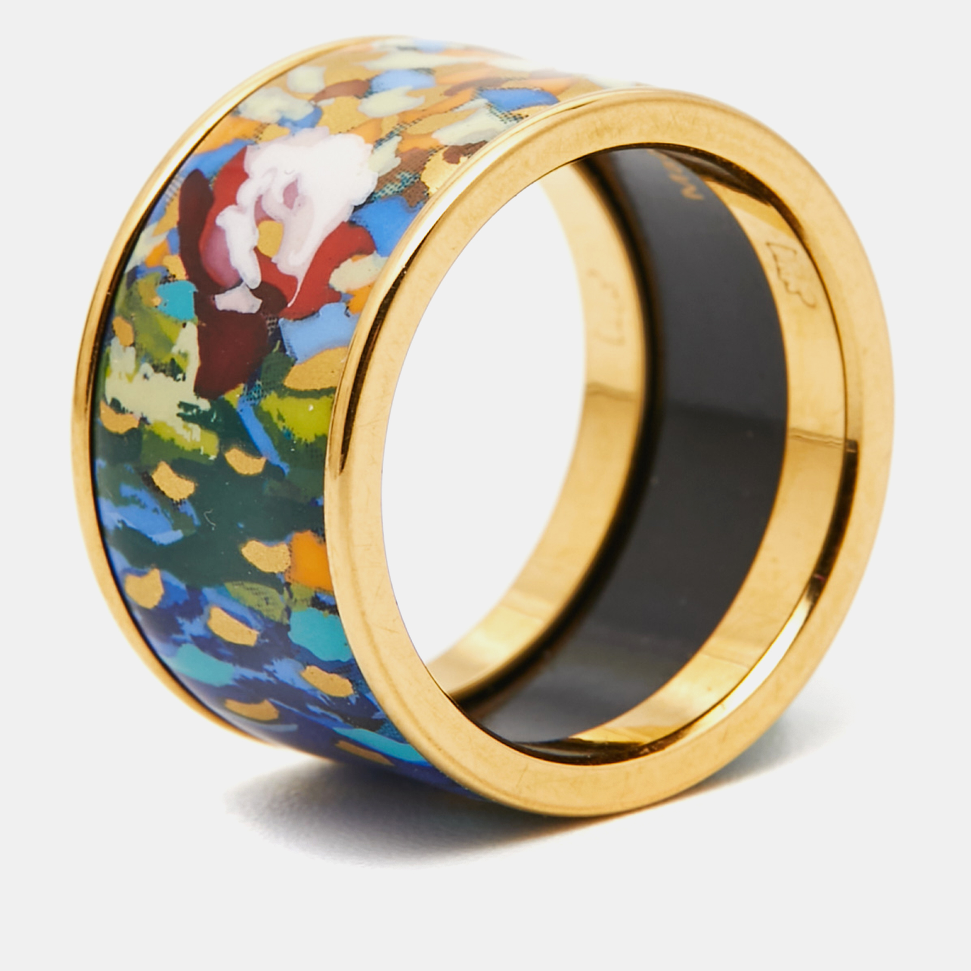 Pre Owned Frey Wille Fire Enamel Gold Tone Ring Size 55