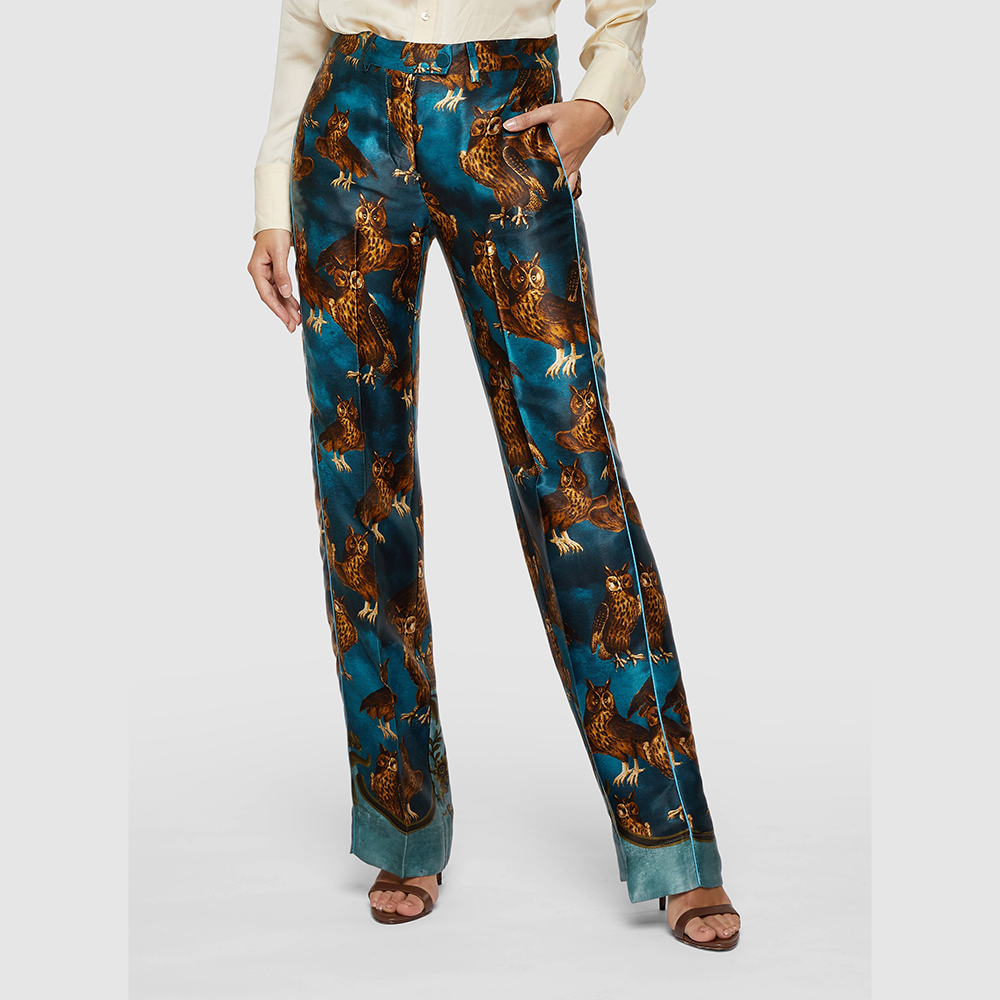 

F.R.S For Restless Sleepers Blue Owl Print Straight Leg Trousers Size