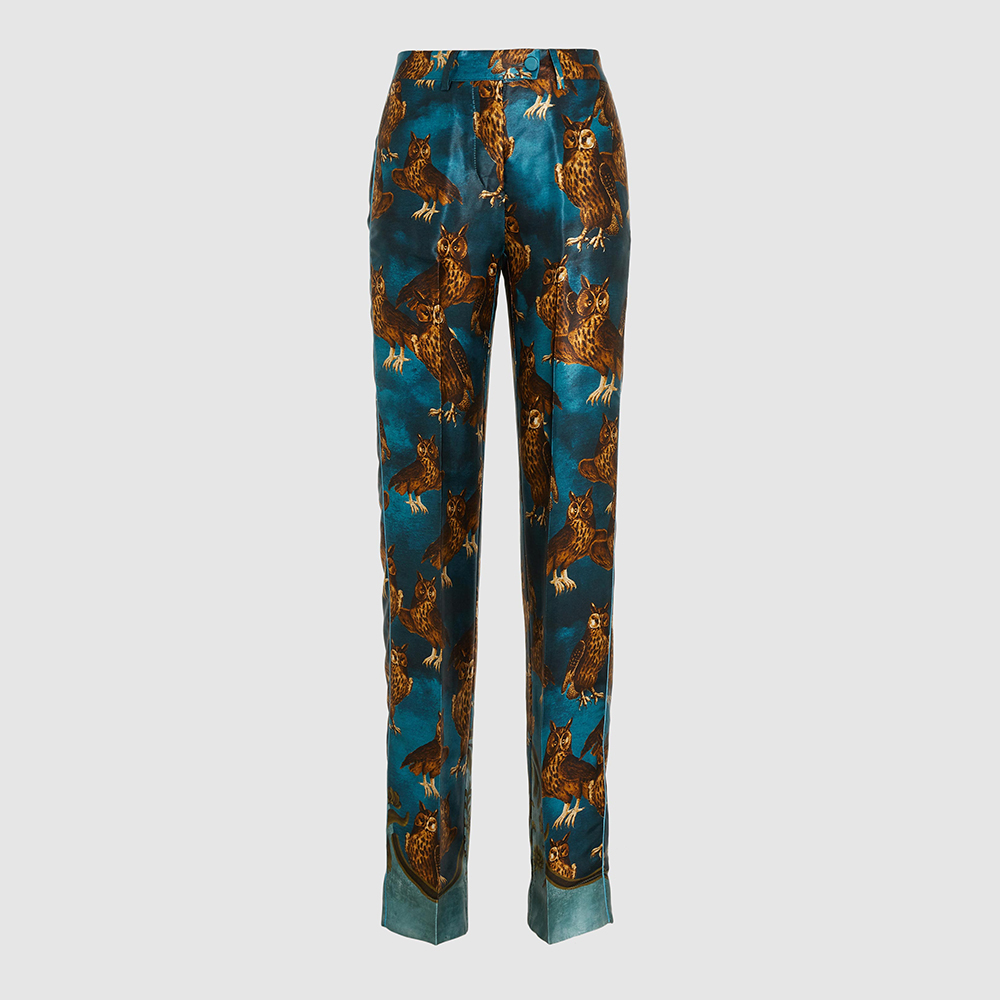 F.R.S For Restless Sleepers Blue Owl Print Straight Leg Trousers Size M