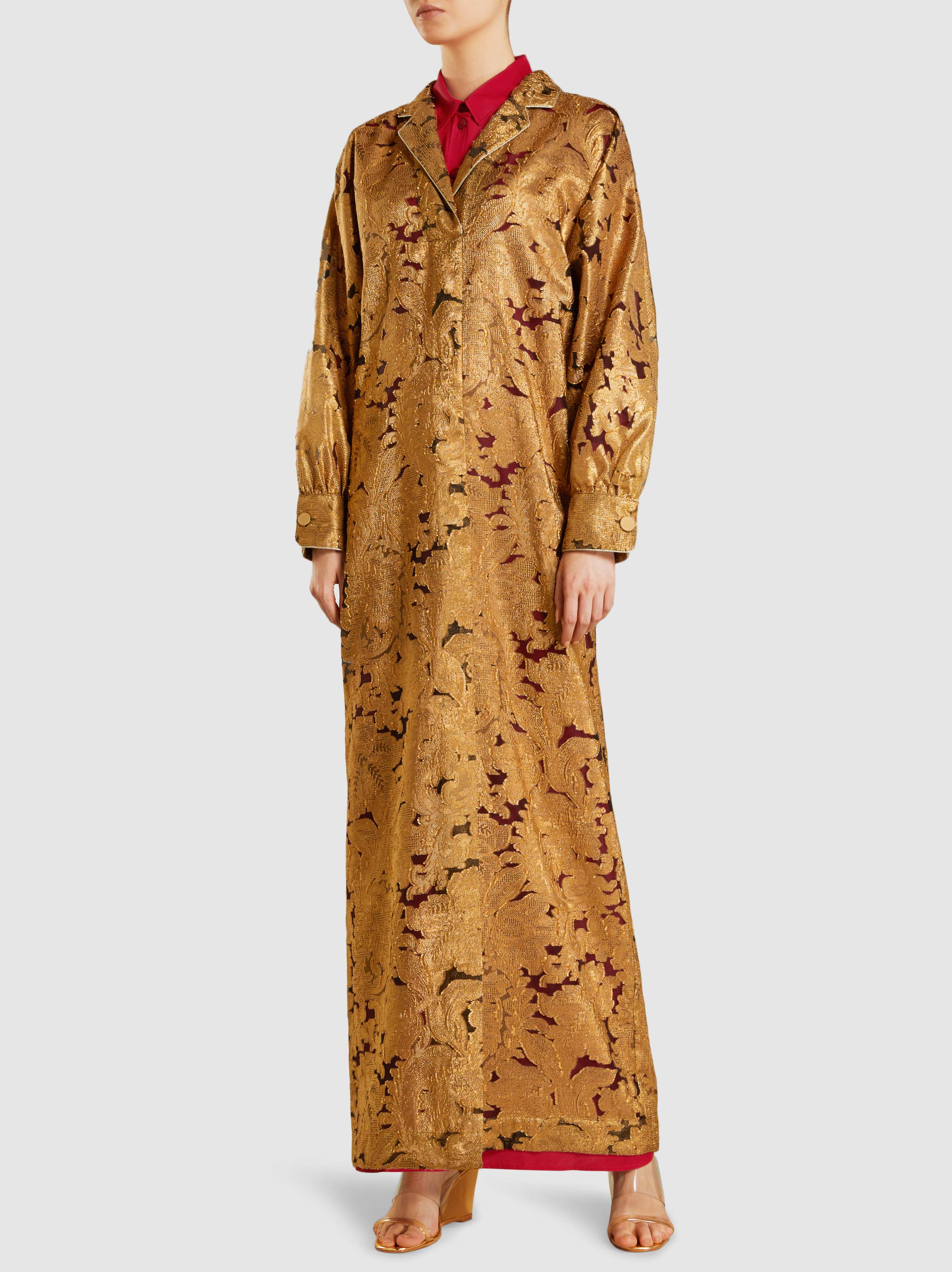 

F.R.S For Restless Sleepers Gold Metallic Lace Jacquard Coat Size