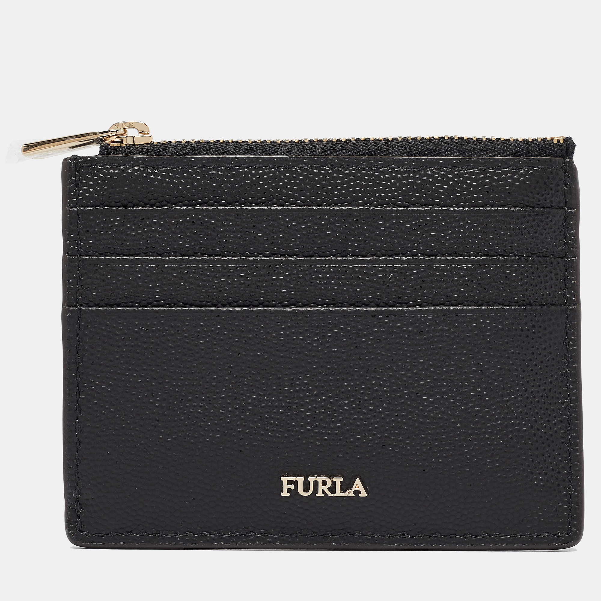 

Furla Black Leather Logo Zip Up Card Holder