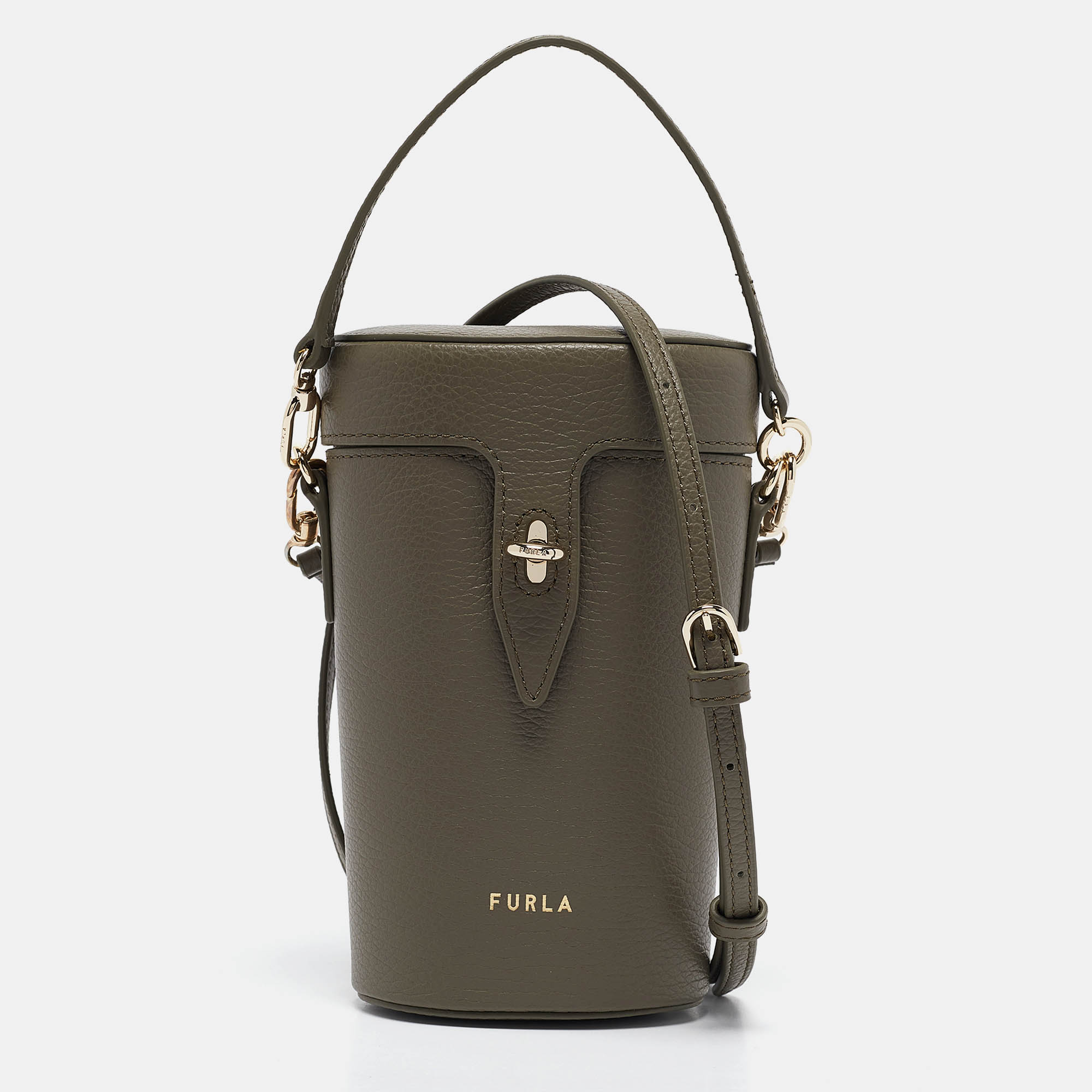 

Furla Sage Green Leather Mini Net Bucket Bag