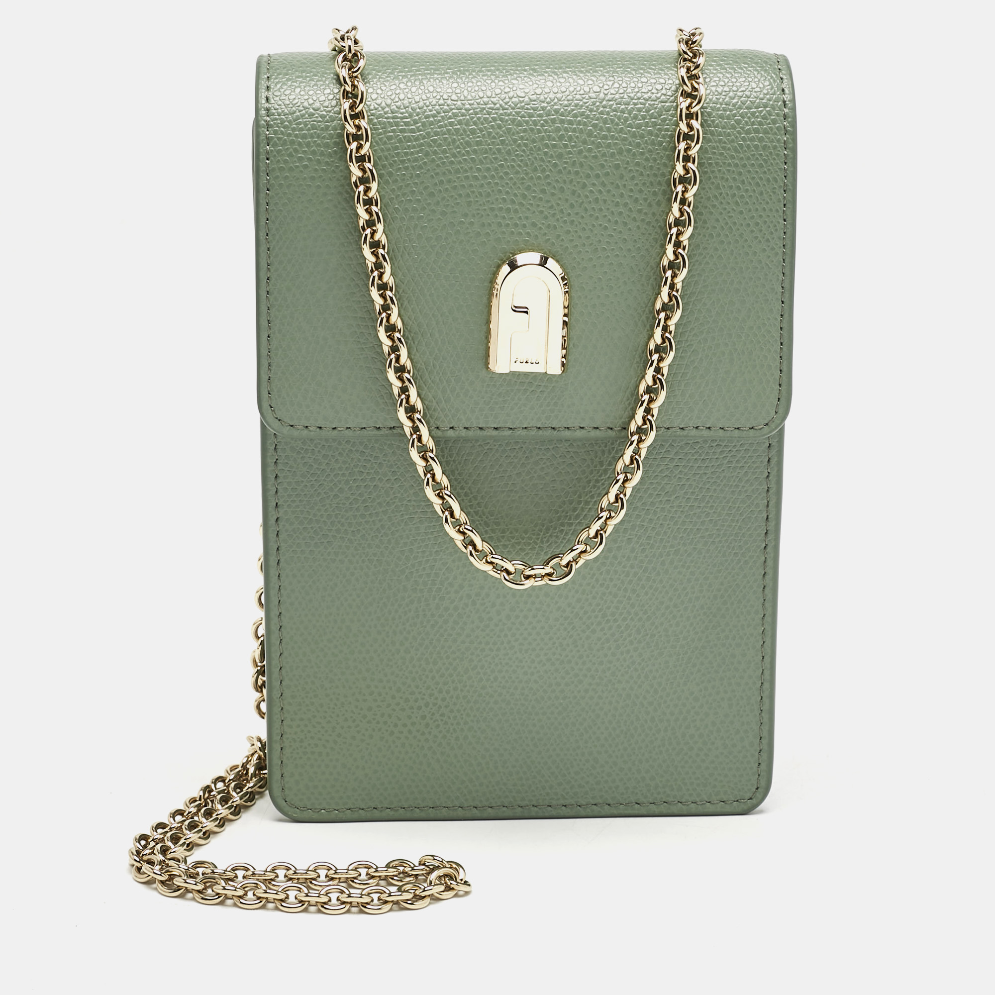 

Furla Green Leather Flow Phone Chain Crossbody Bag
