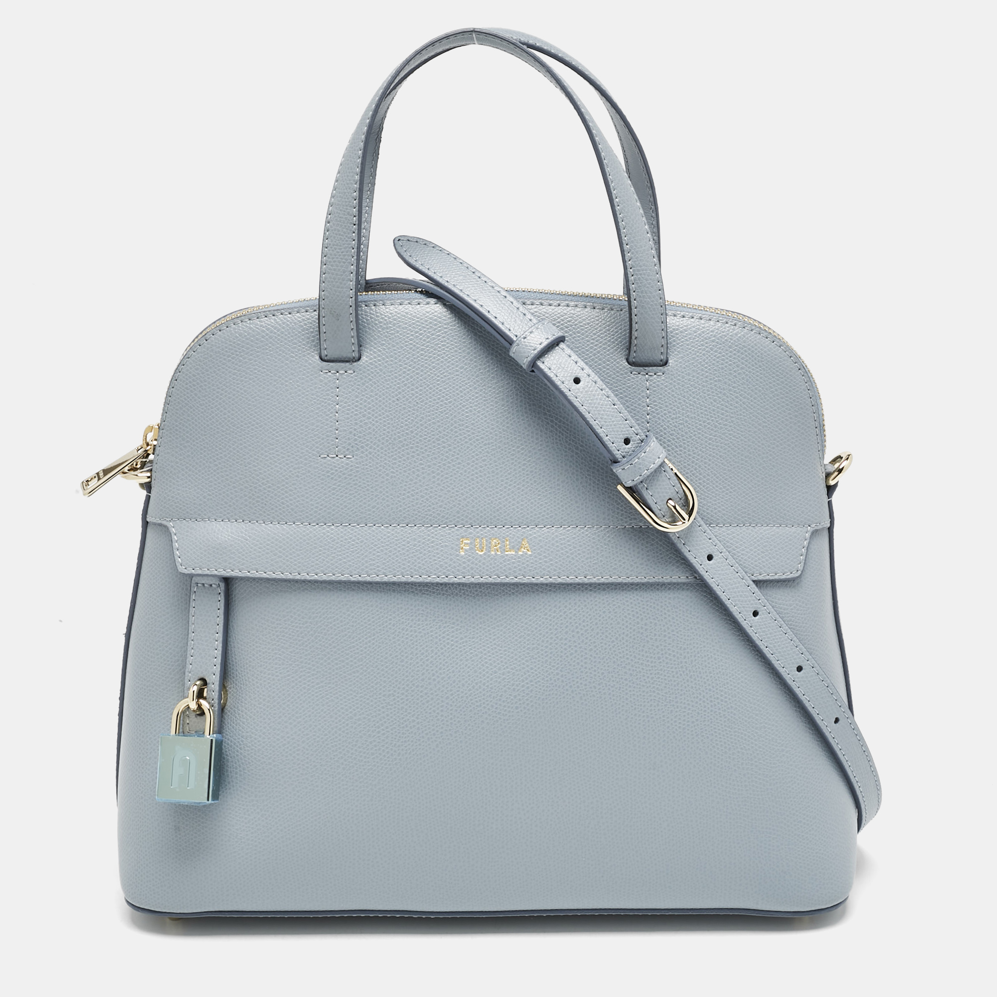 

Furla Light Blue Leather  Piper Dome Satchel