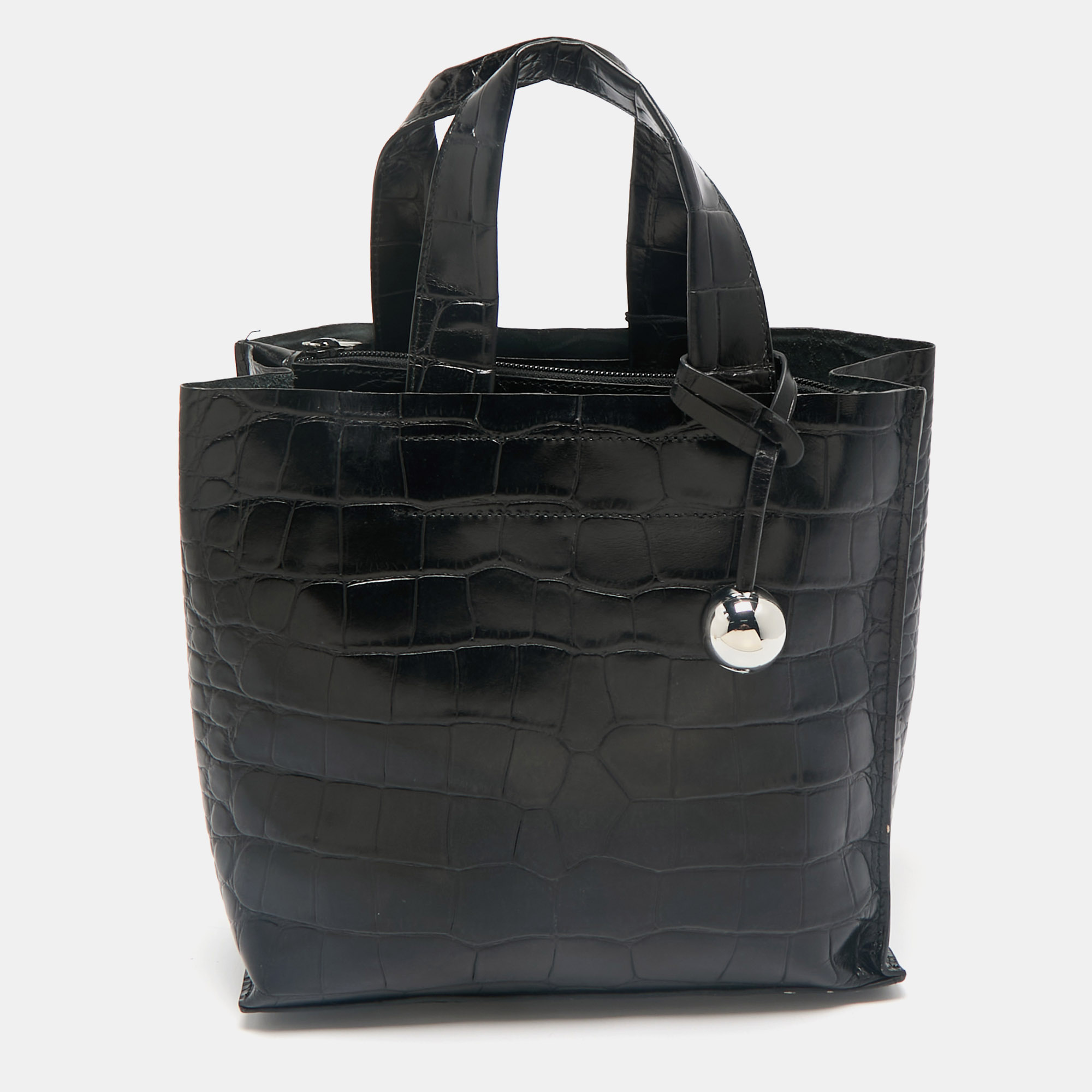 

Furla Black Croc Embossed Leather Divide It Tote