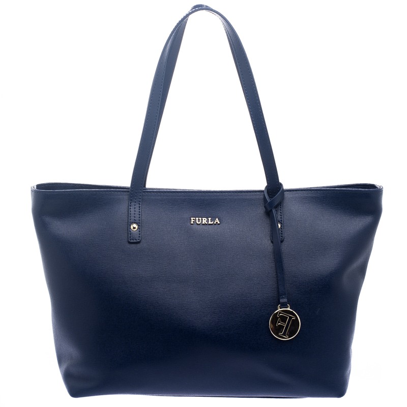 Pre Owned Furla Navy Blue Saffiano Leather Tote