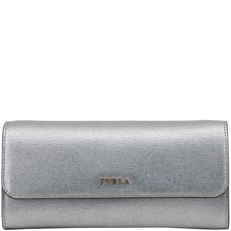 Pre Owned Furla Silver Leather Babylon WOC Clutch Bag