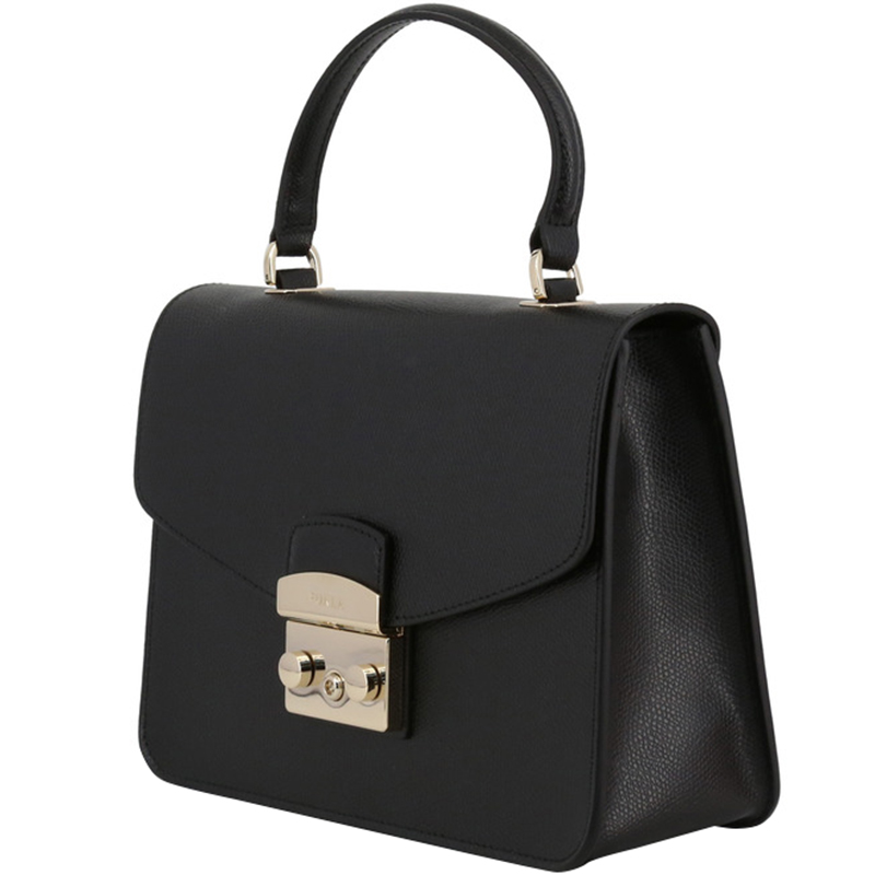 

Furla Onyx Leather Small Metropolis Top Handle Bag, Black