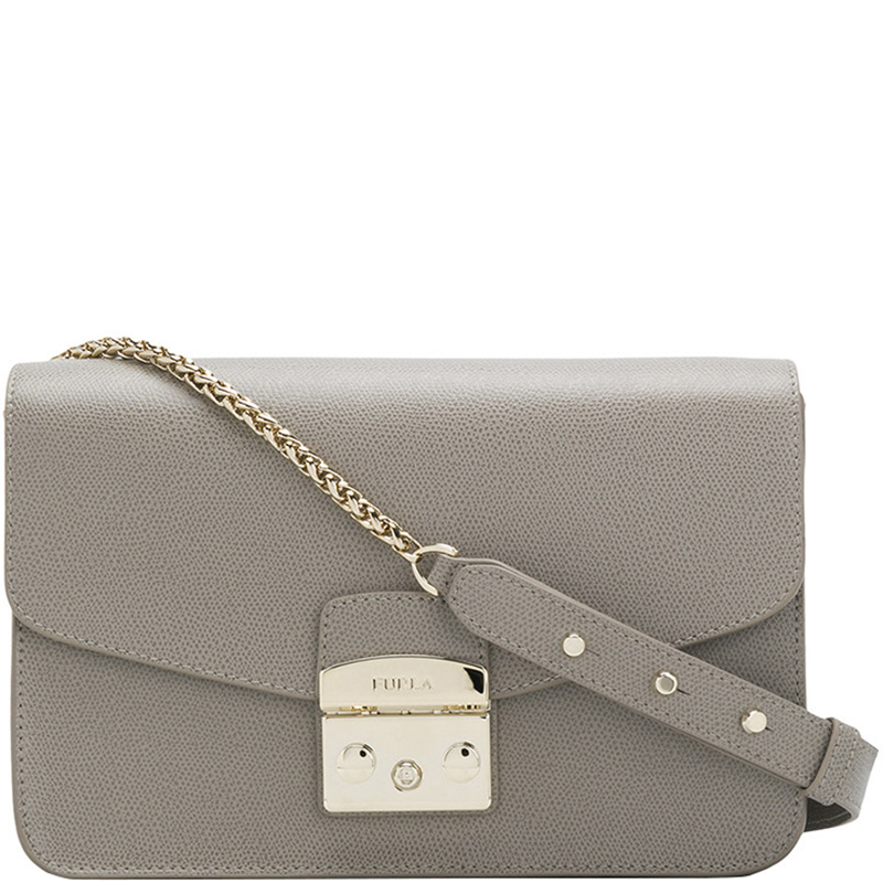 

Furla Sabbia Textured Leather Small Metropolis Shoulder Bag, Grey