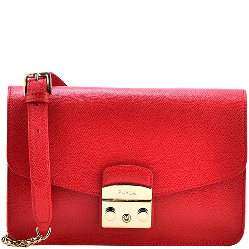 

Furla Ruby Textured Leather Small Metropolis Shoulder Bag, Red