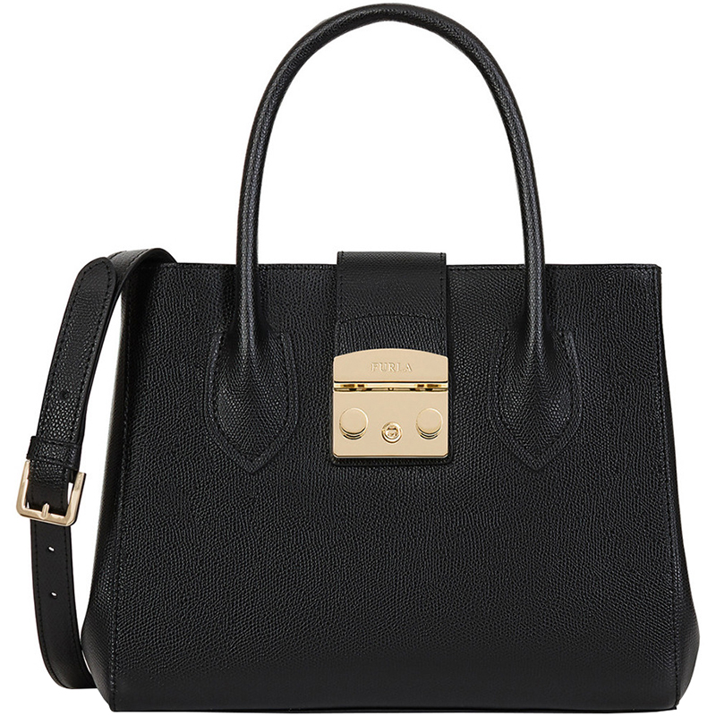 

Furla Onyx Textured Leather Small Metropolis Tote, Black