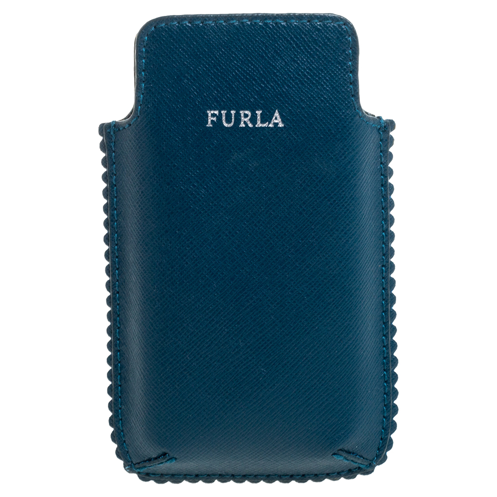 Pre-owned Furla Teal Leather Phone Case In Blue