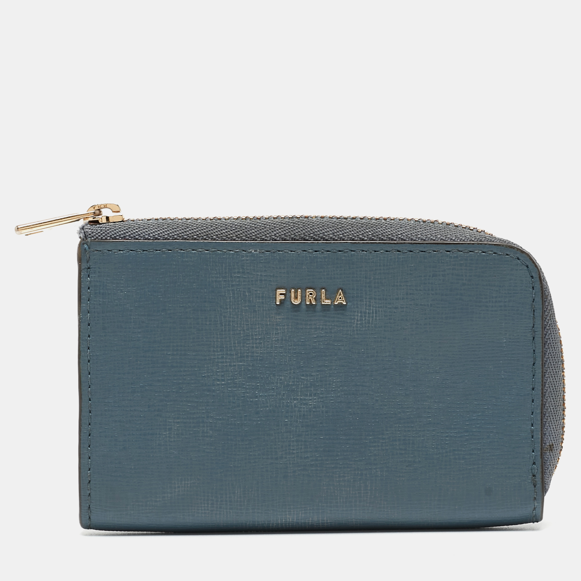Pre-owned Furla Blue Leather Babylon Zip Around Key Case