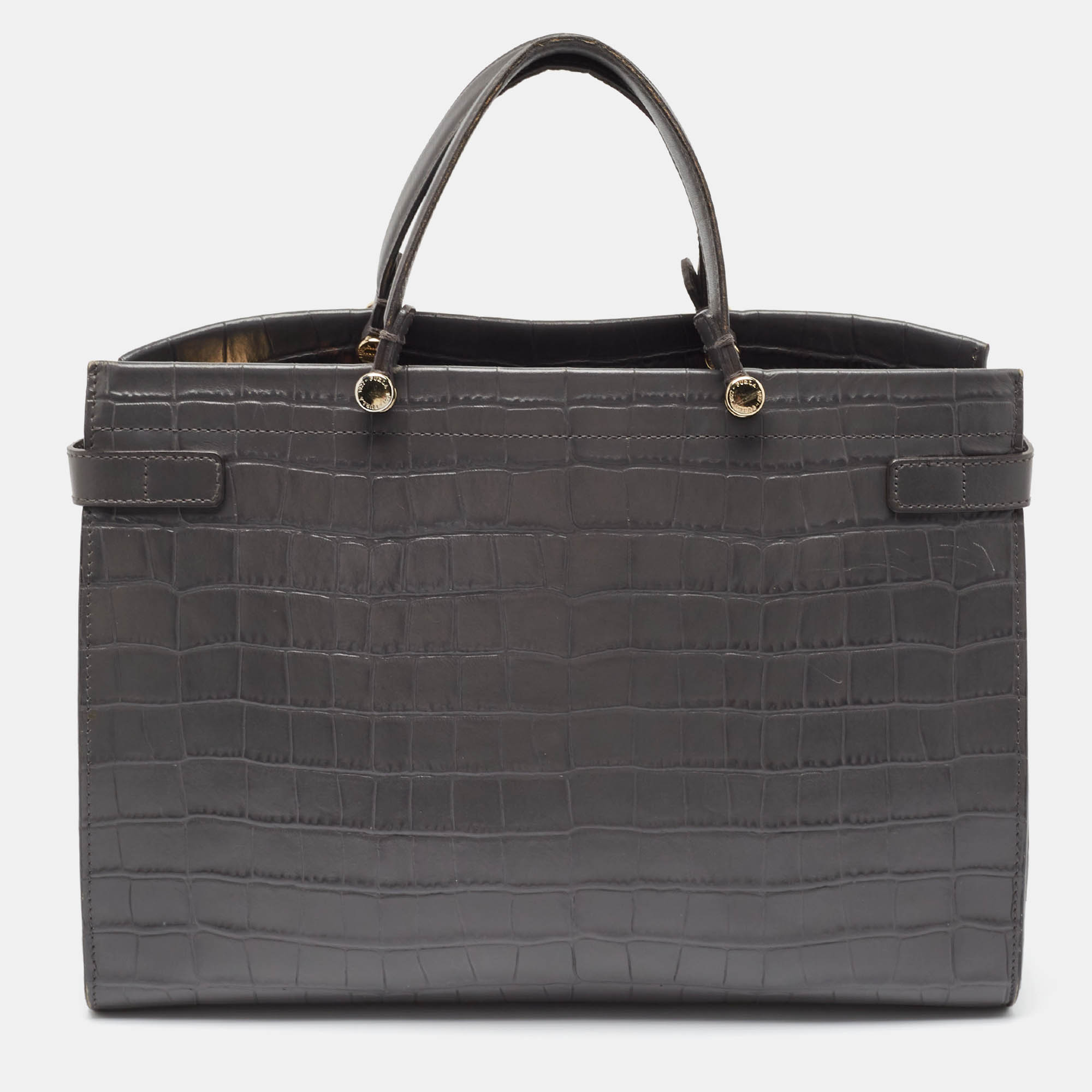 

Furla Grey Croc Embossed Leather Lady M Tote