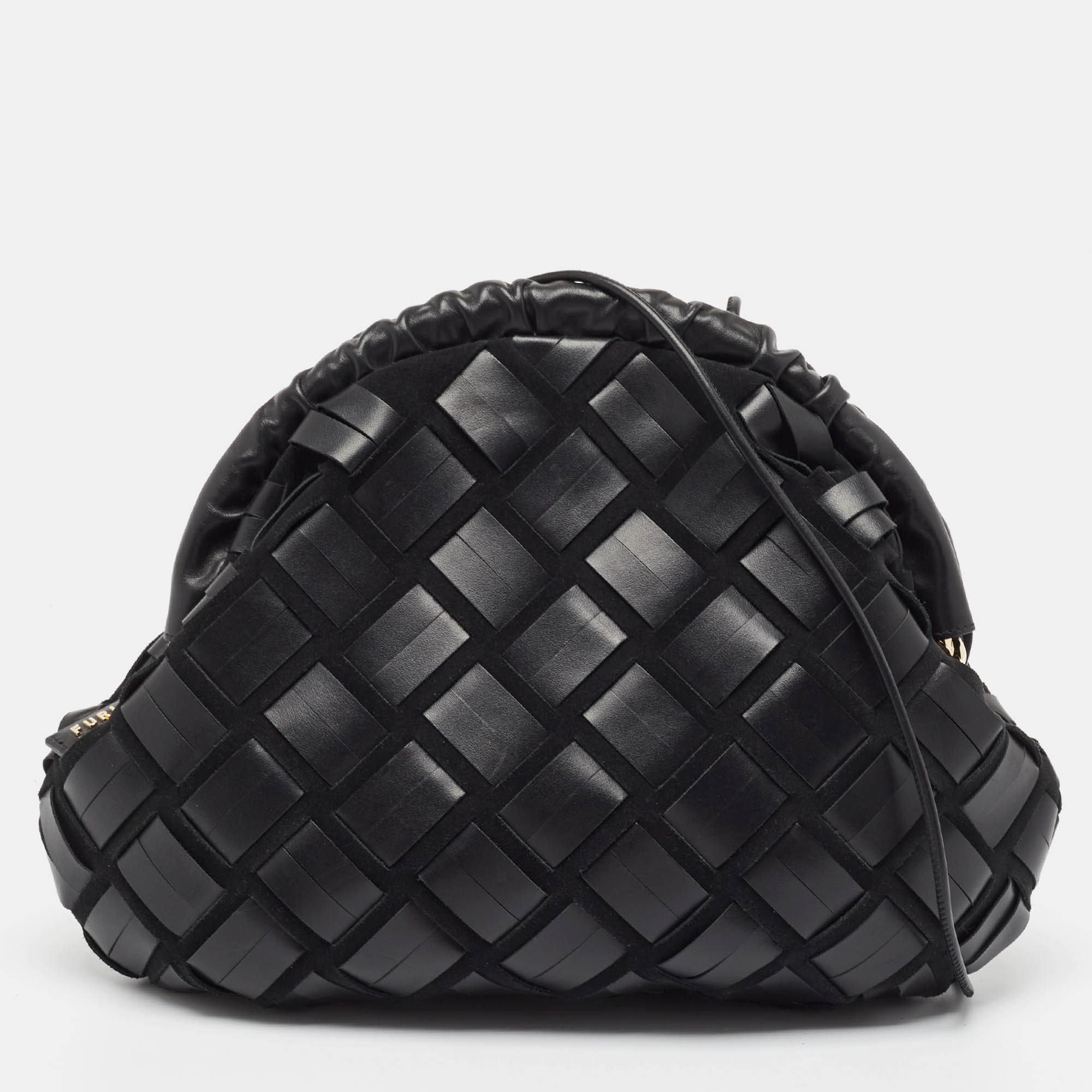 

Furla Black Woven Leather and Suede Essentials Clutch Bag
