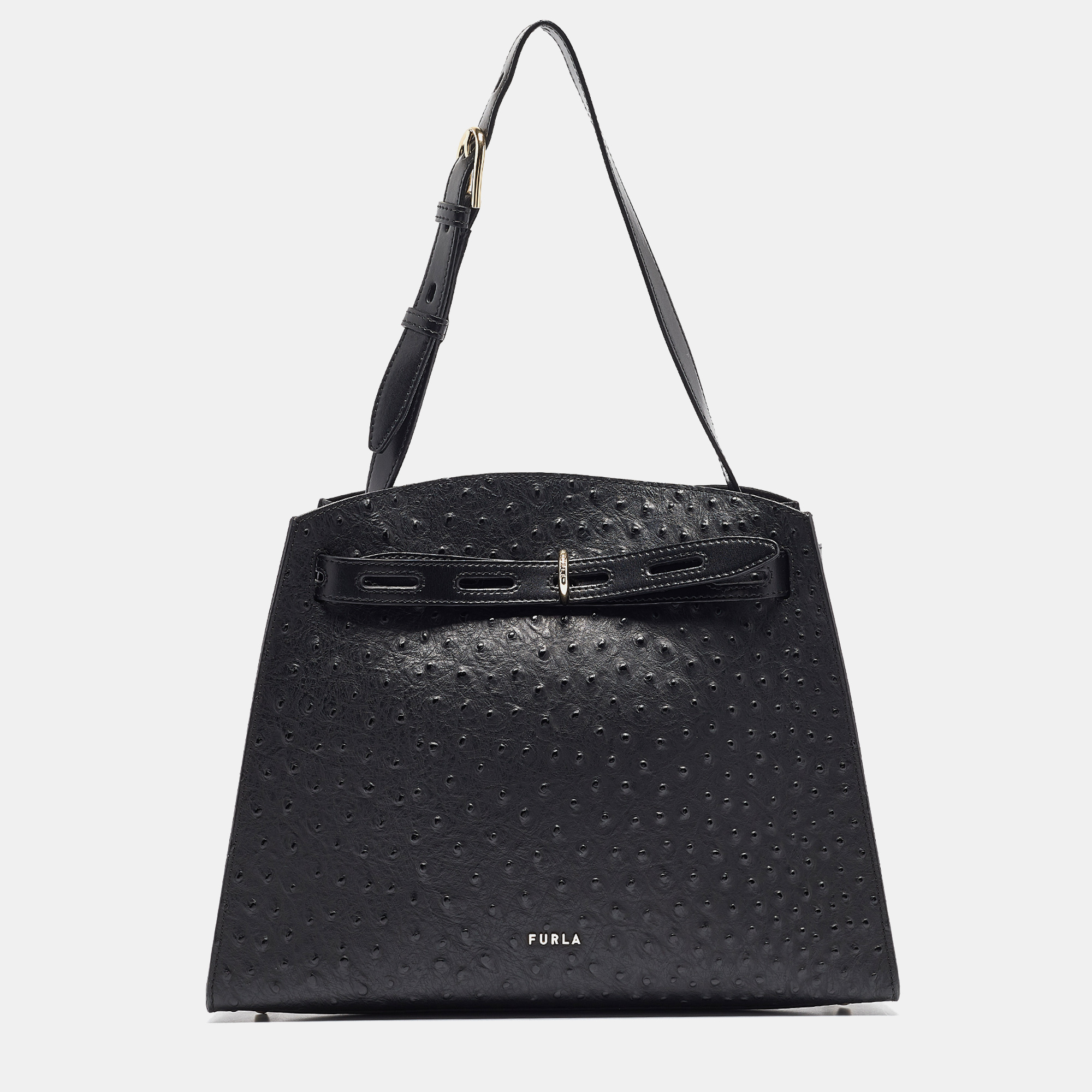 

Furla Black Ostrich Embossed and Leather Margherita Shoulder Bag