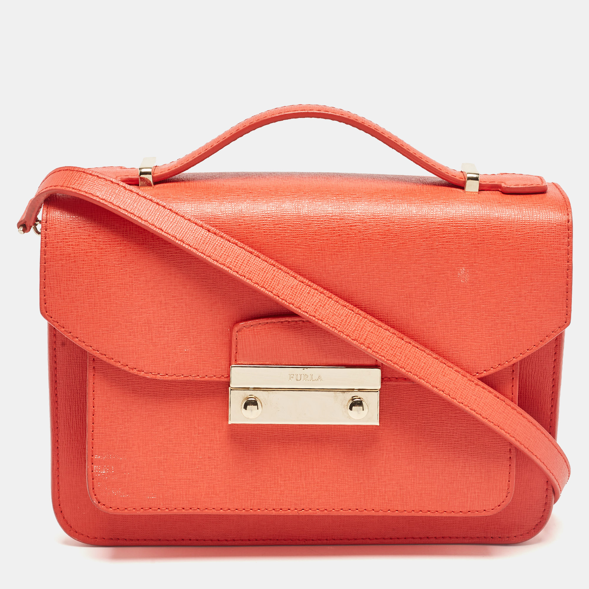 

Furla Orange Leather Metropolis Top Handle Bag