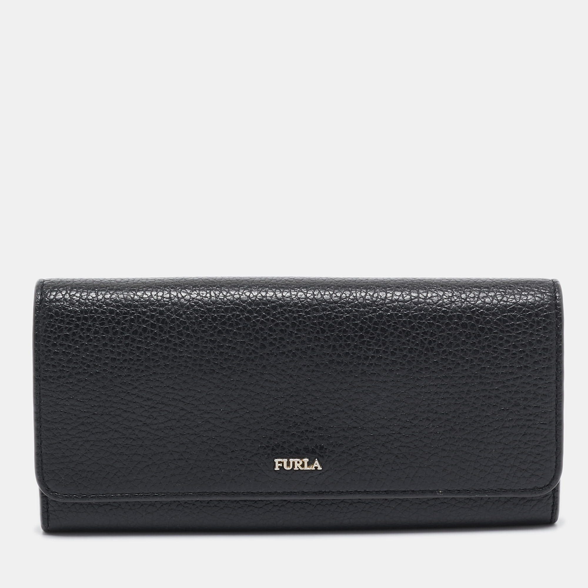 

Furla Black Leather Logo Flap Continental Wallet