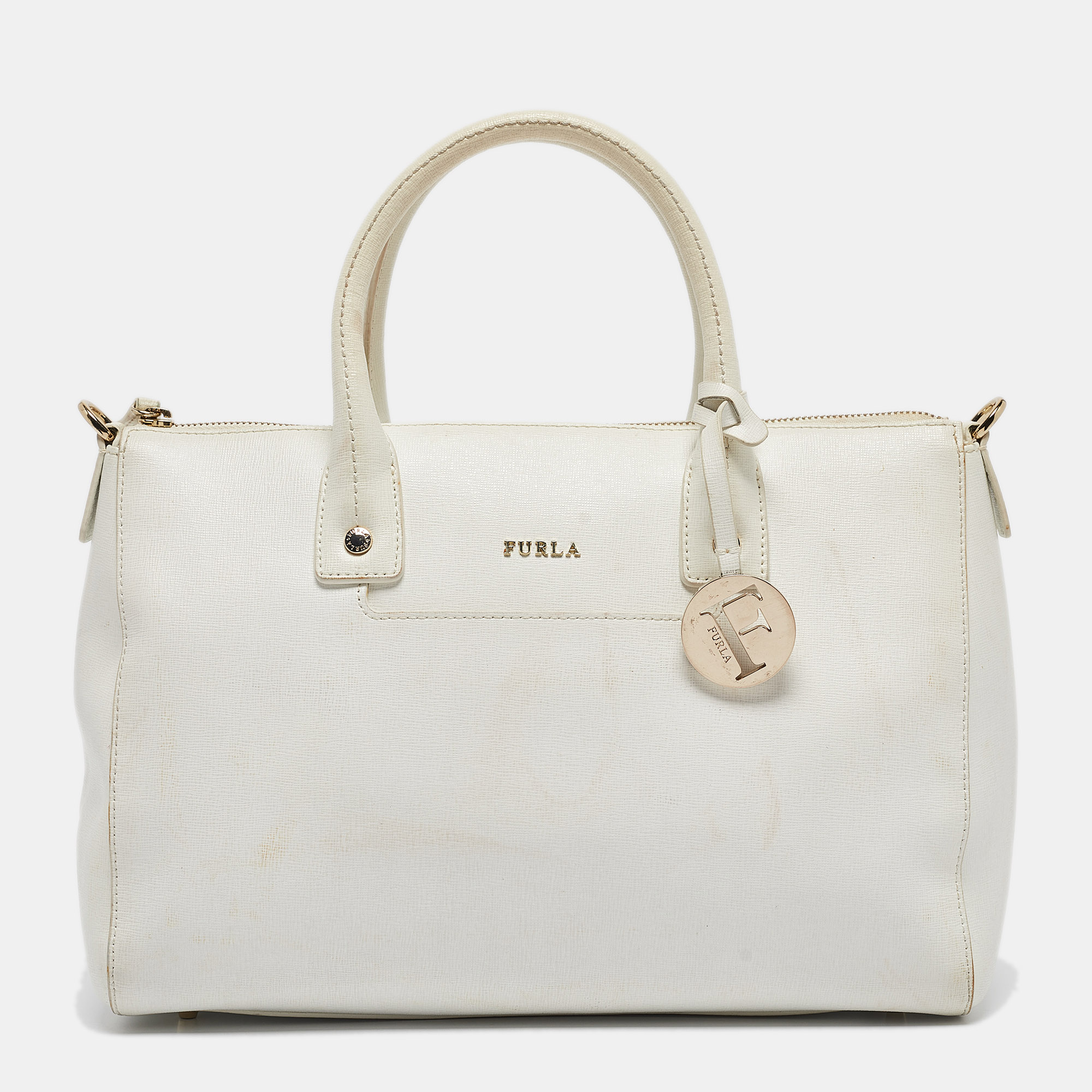 

Furla White Leather Zip Tote