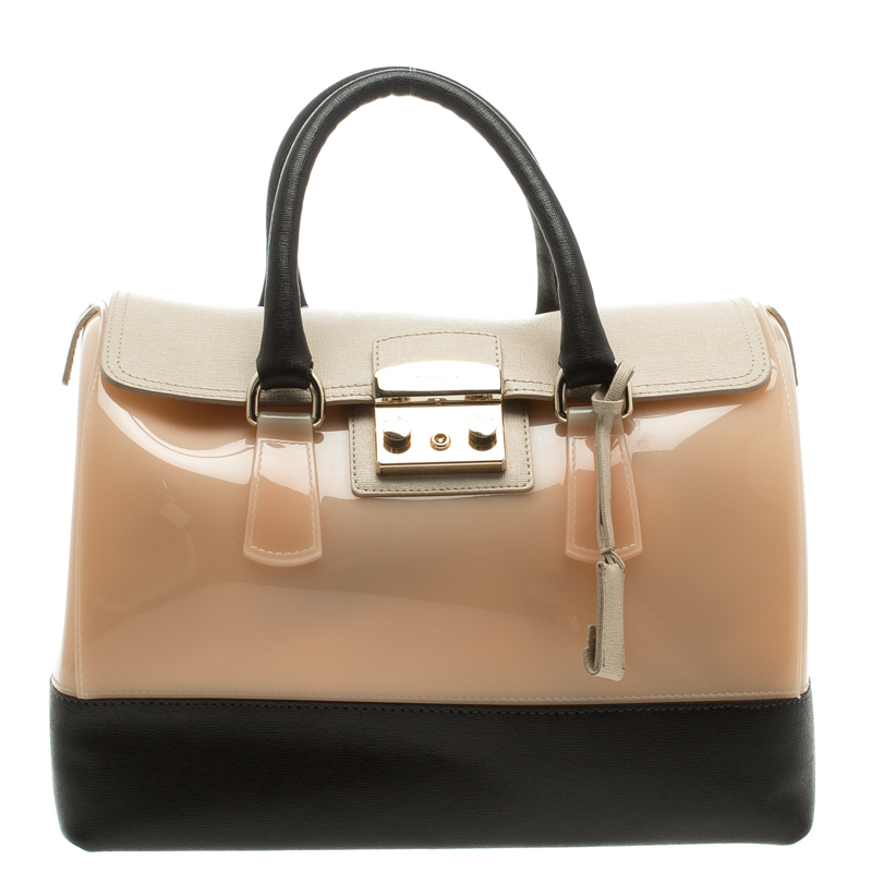 Furla Multicolor Glossy Rubber and Leather Candy Satchel