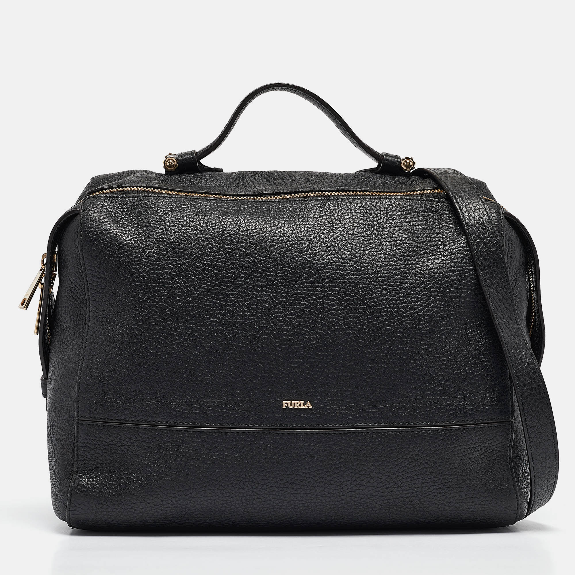 

Furla Black Leather Top Zip Satchel