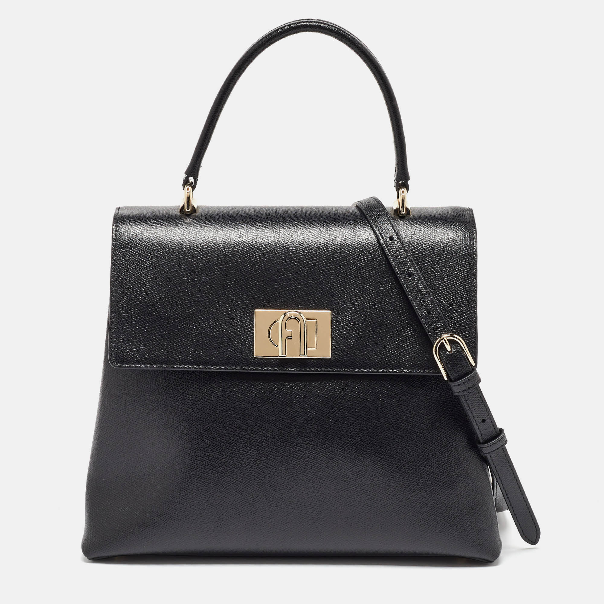 

Furla Black Leather 1927 Flap Top Handle Bag