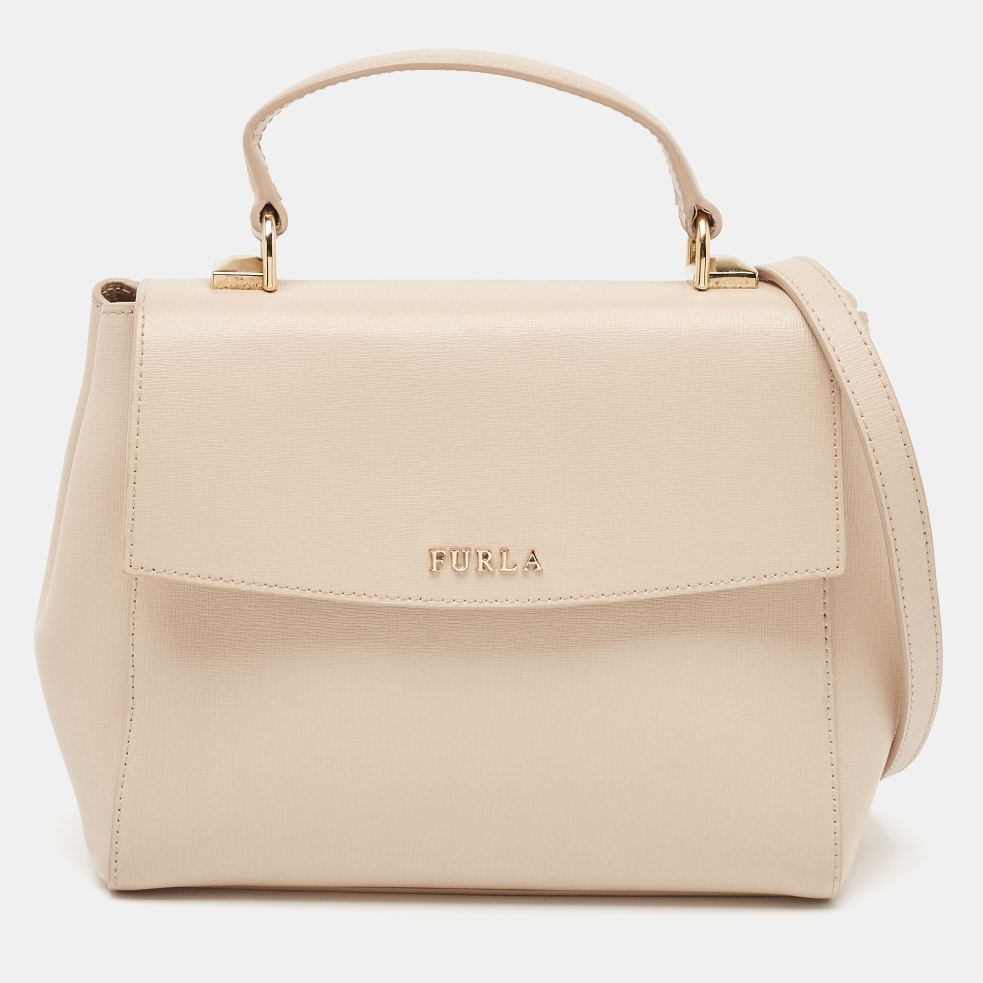 

Furla Pale Pink Leather Flap Top Handle Bag