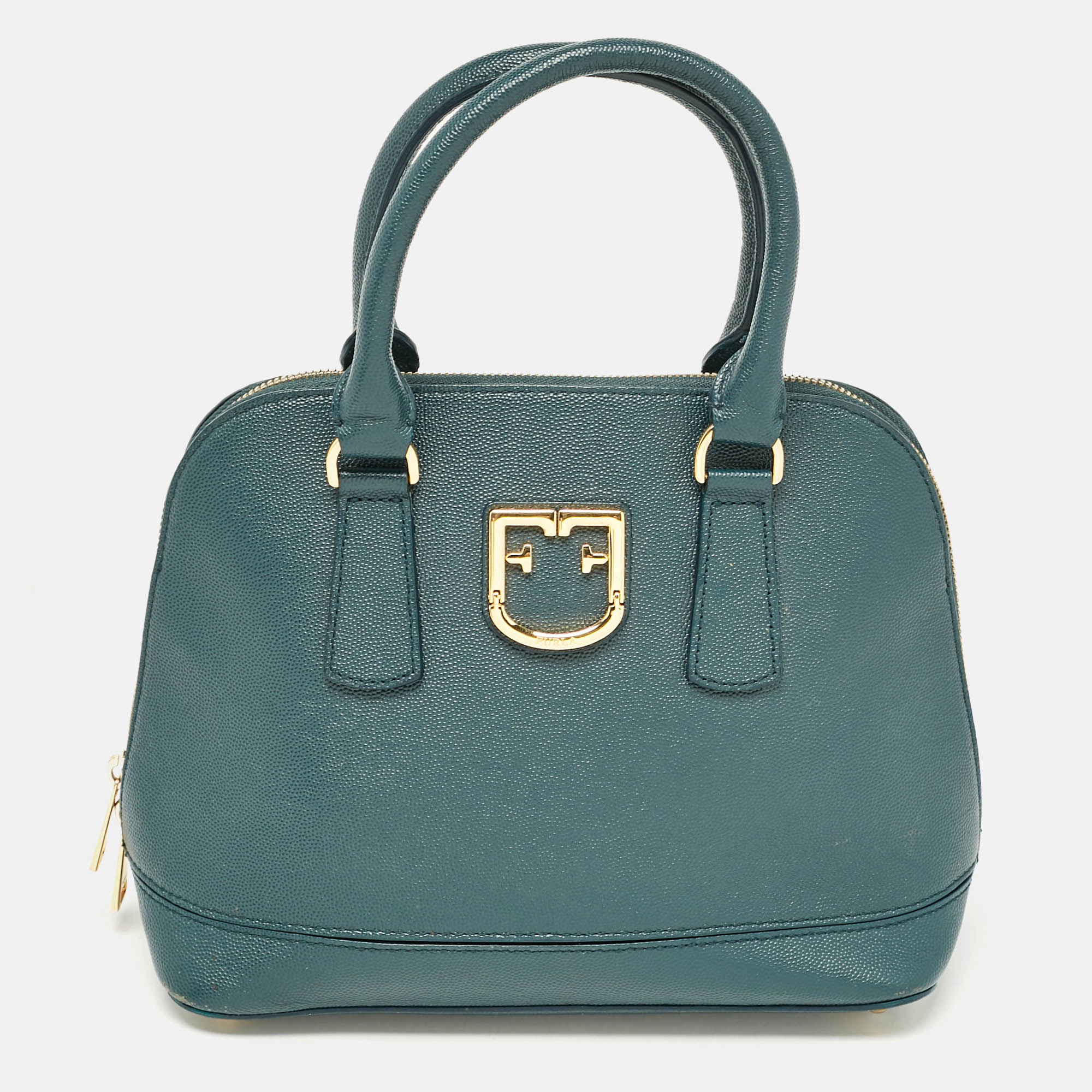 

Furla Dark Green Leather Dome Logo Satchel