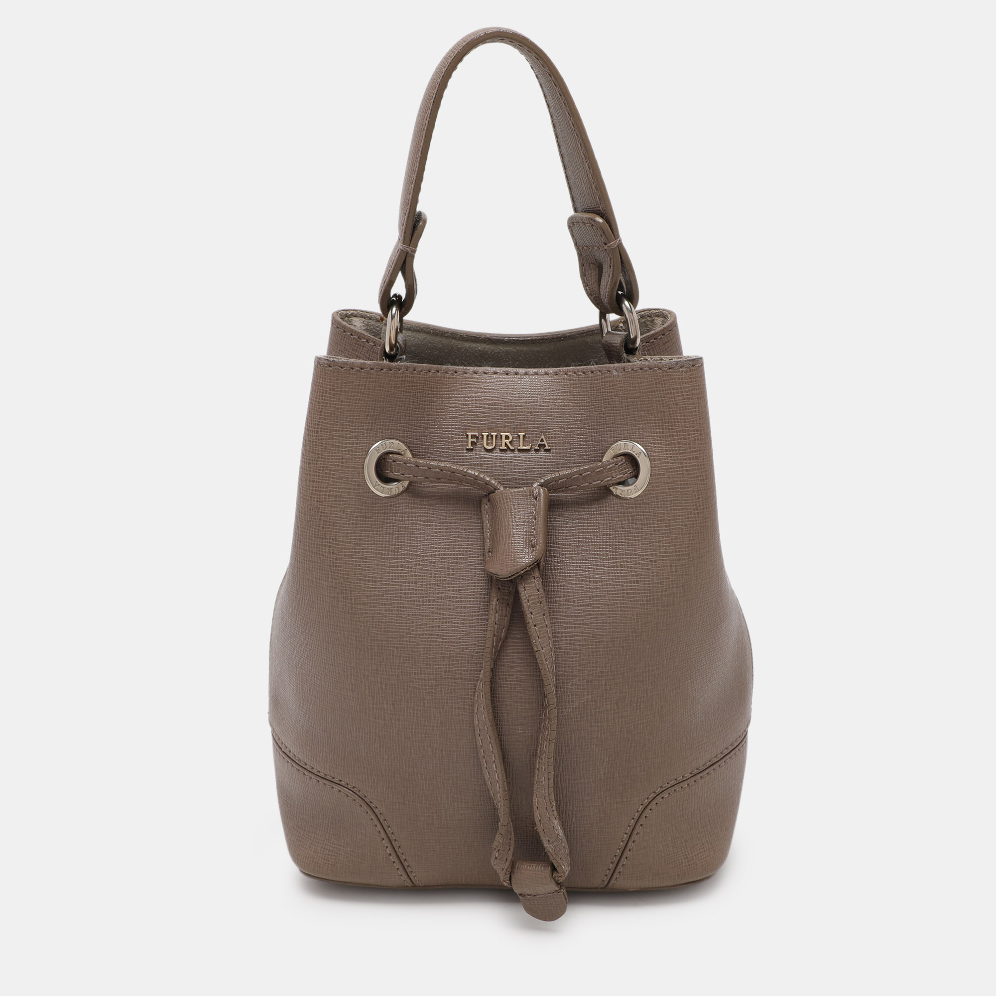 

Furla Grey Leather Mini Stacy Drawstring Bucket Bag