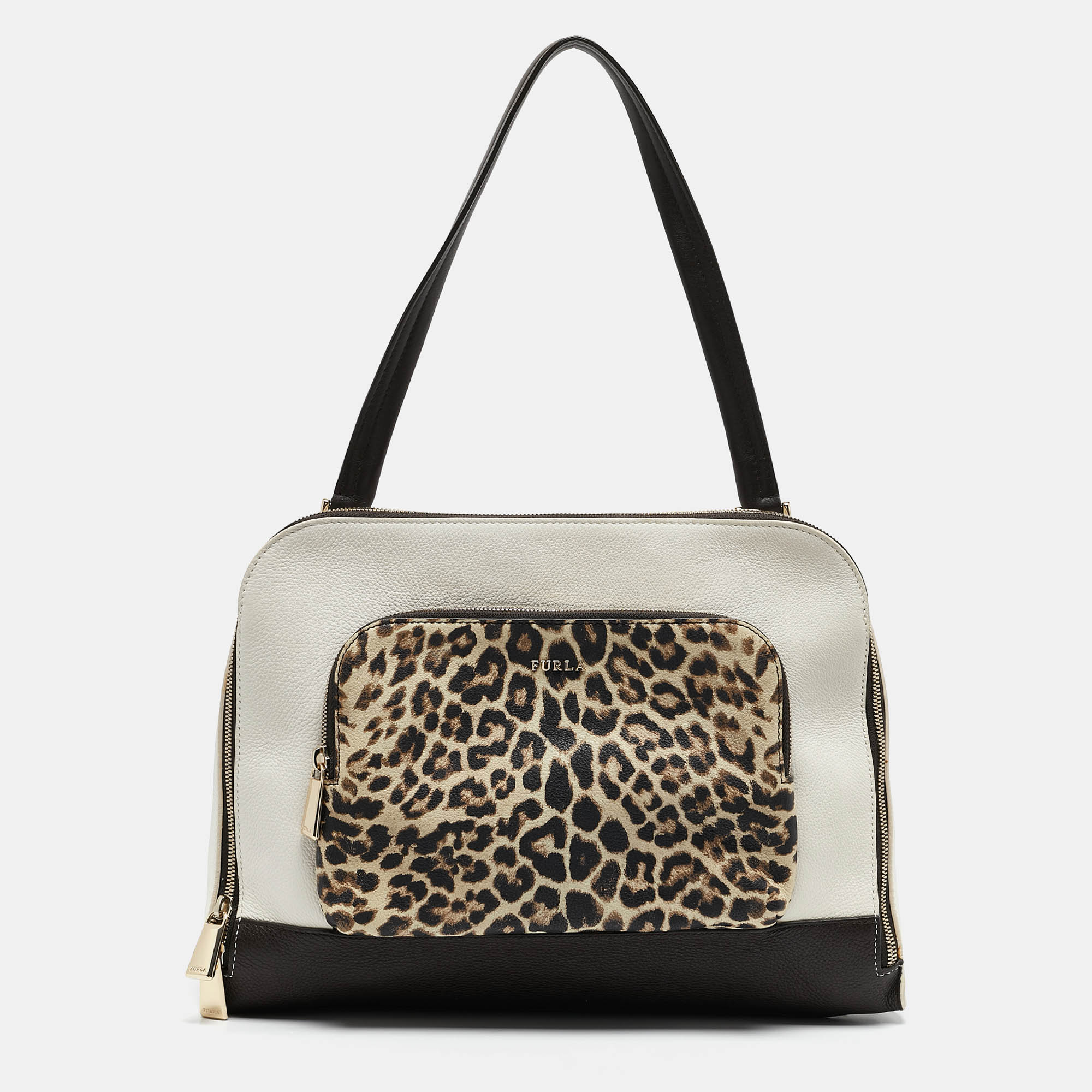 

Furla Multicolor Leather Leopard Print Detail Satchel