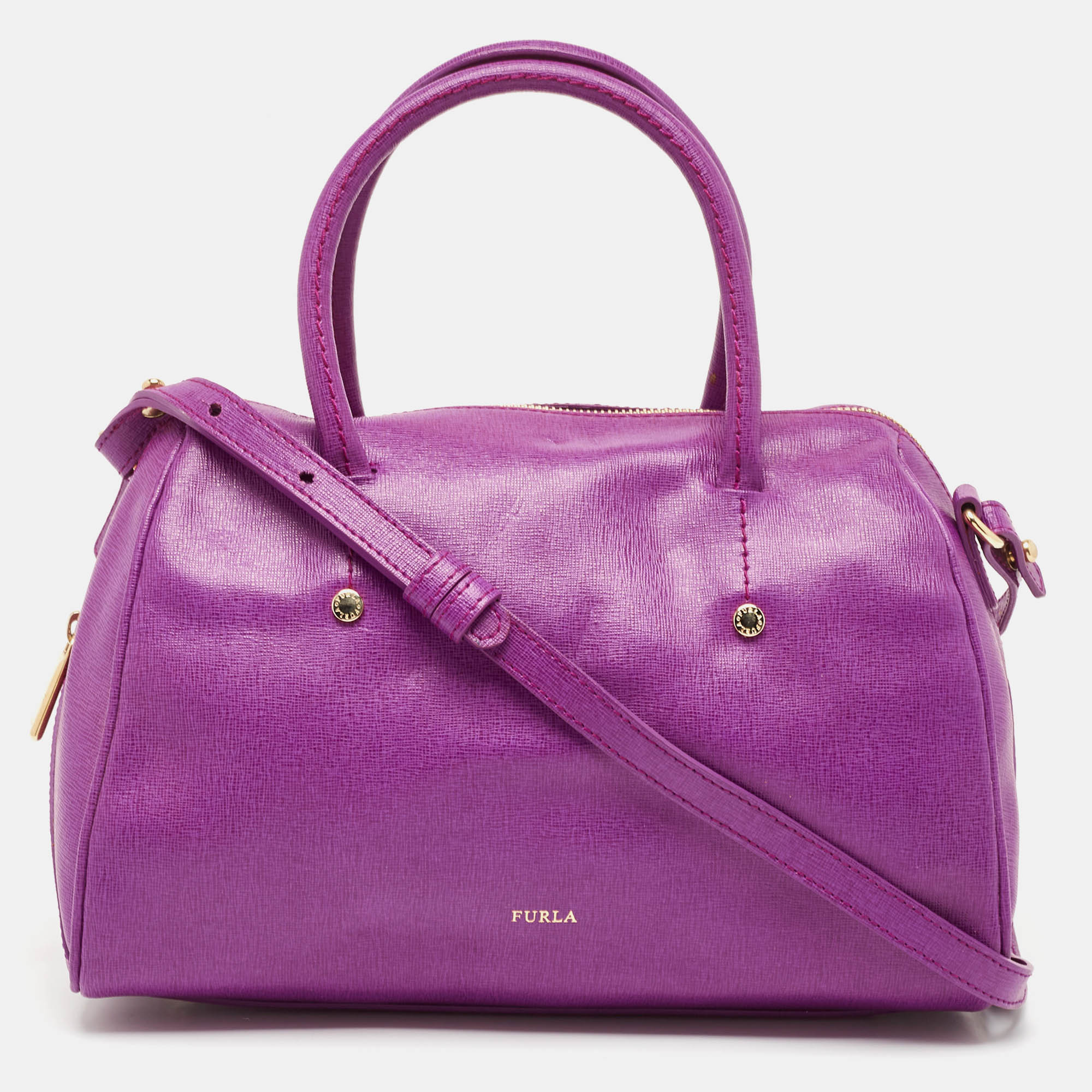 

Furla Purple Leather Medium Alissa Boston Bag