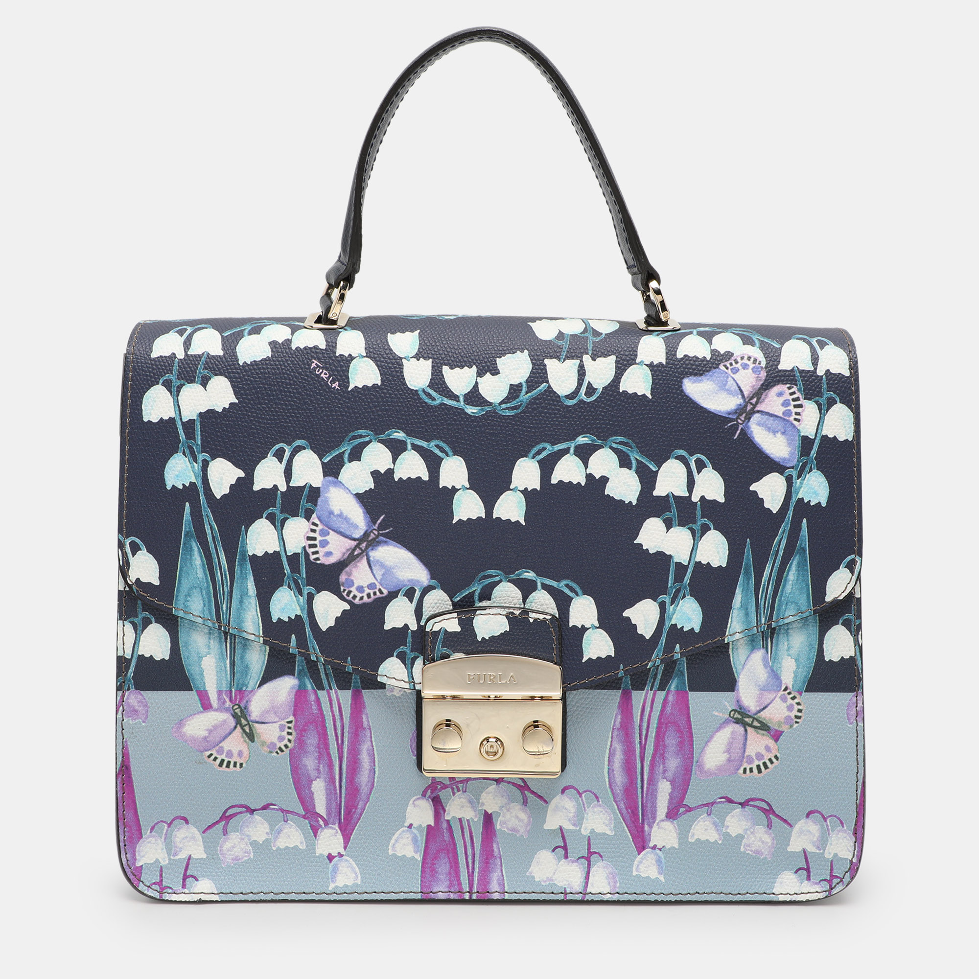 

Furla Multicolor Flower and Butterfly Print Coated Canvas Metropolis Top Handle Bag