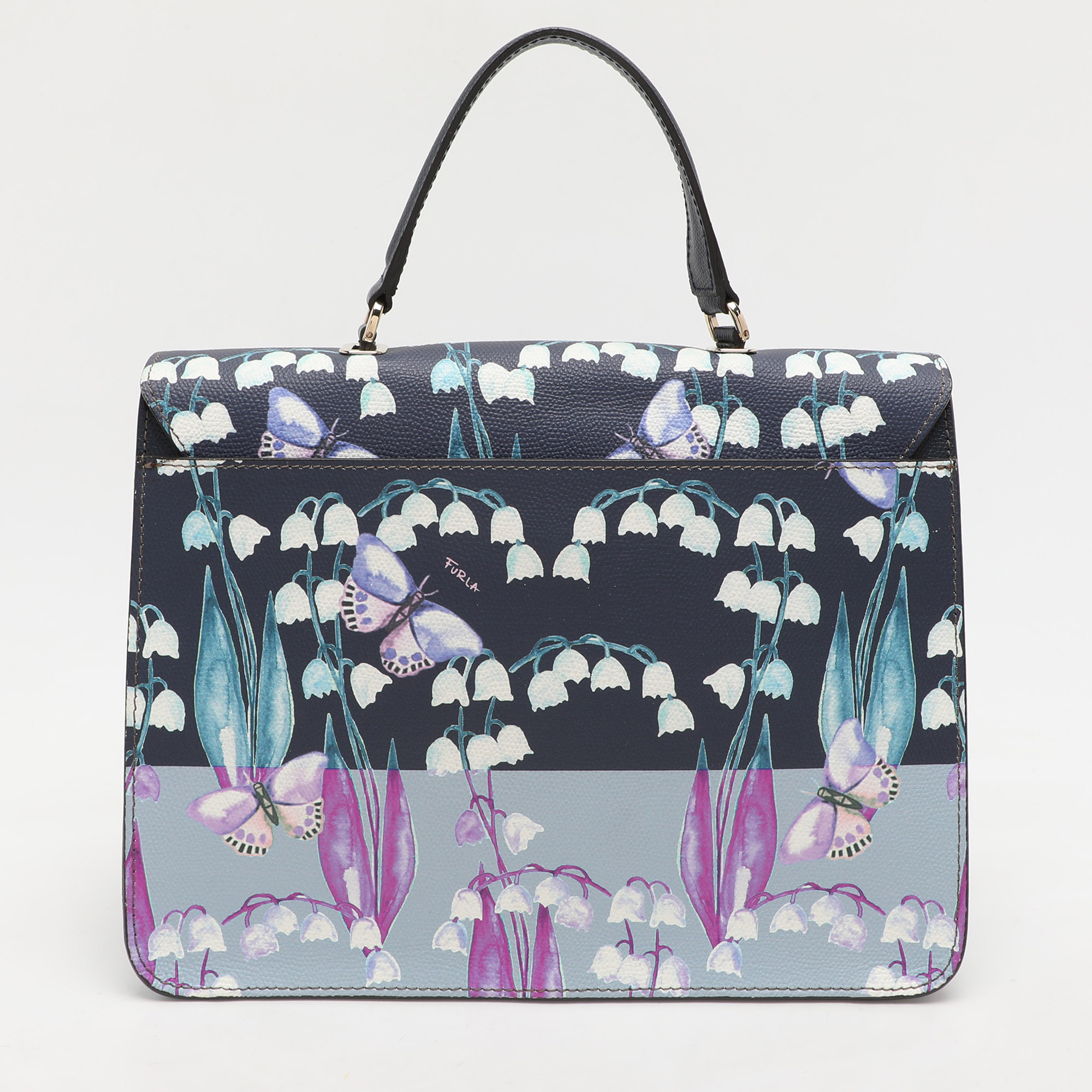 Furla Multicolor Flower and Butterfly Print Coated Canvas Metropolis Top Handle Bag 