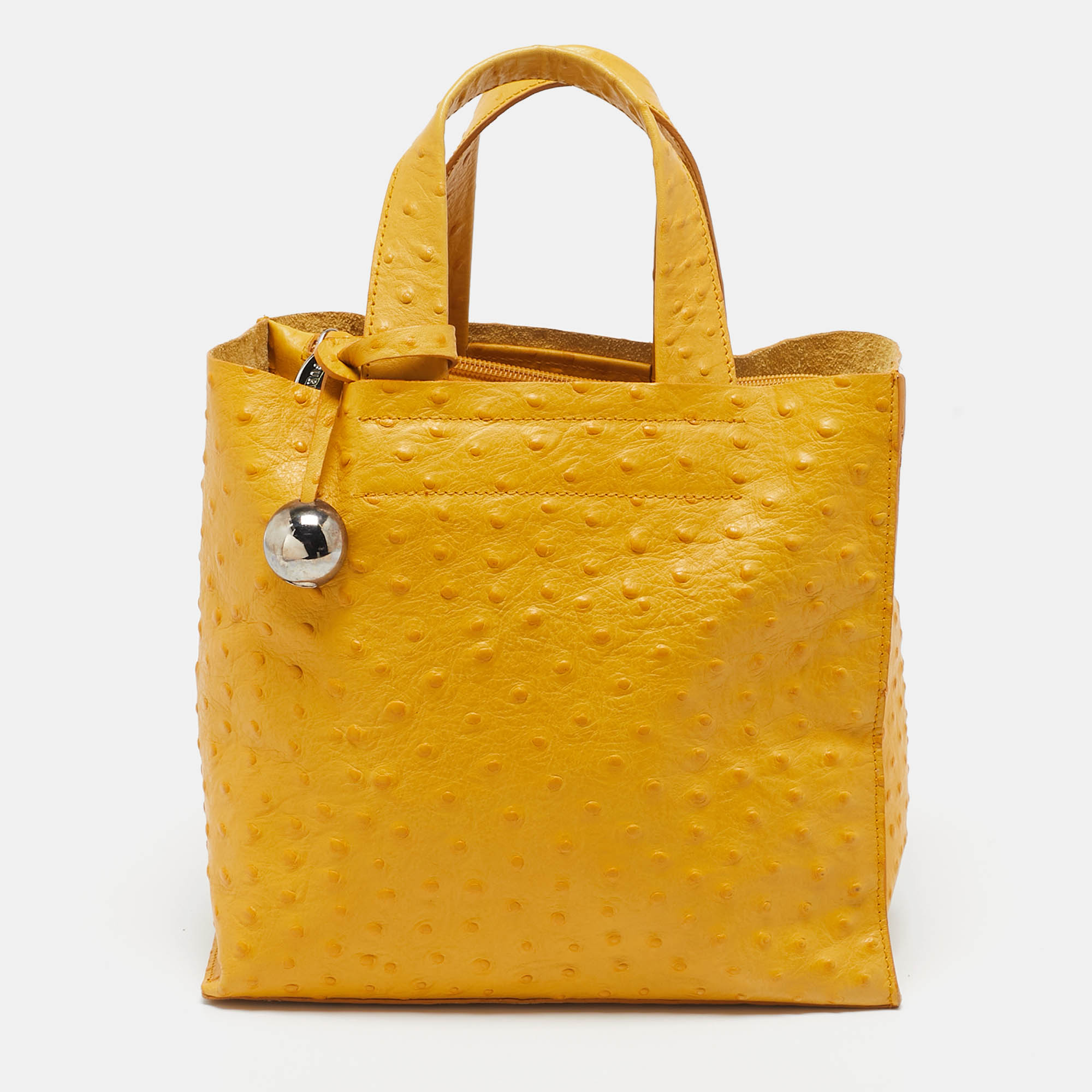 

Furla Mustard Ostrich Embossed Leather Divide It Tote, Yellow