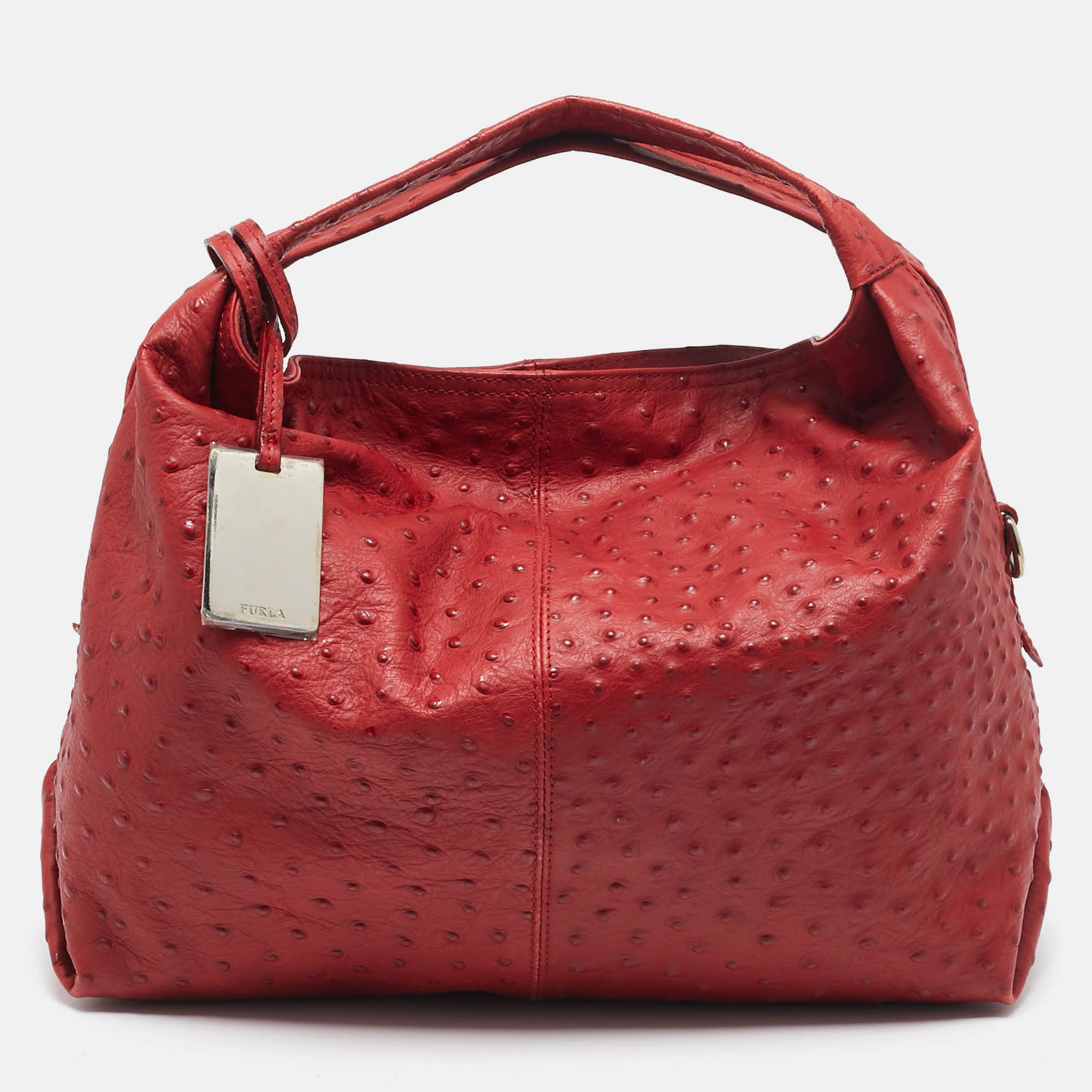 

Furla Red Ostrich Embossed Leather Elizabeth Hobo