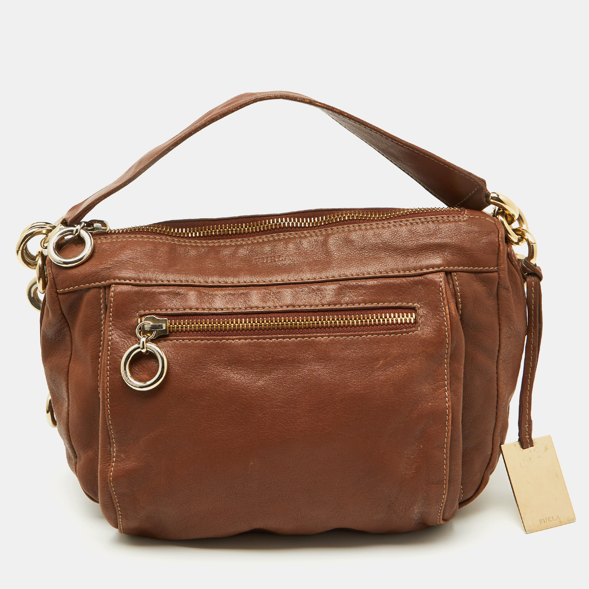 

Furla Brown Leather Pebbled Hobo