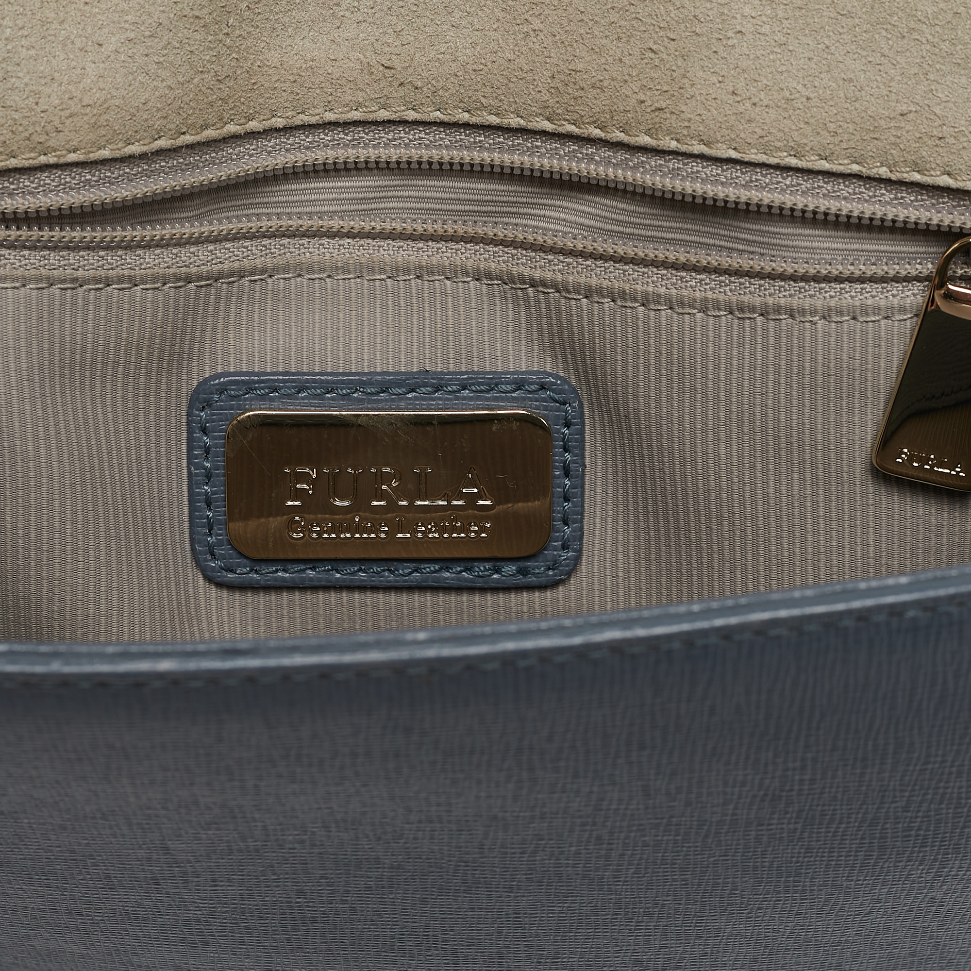 Furla Light Blue Leather Top Handle Bag 